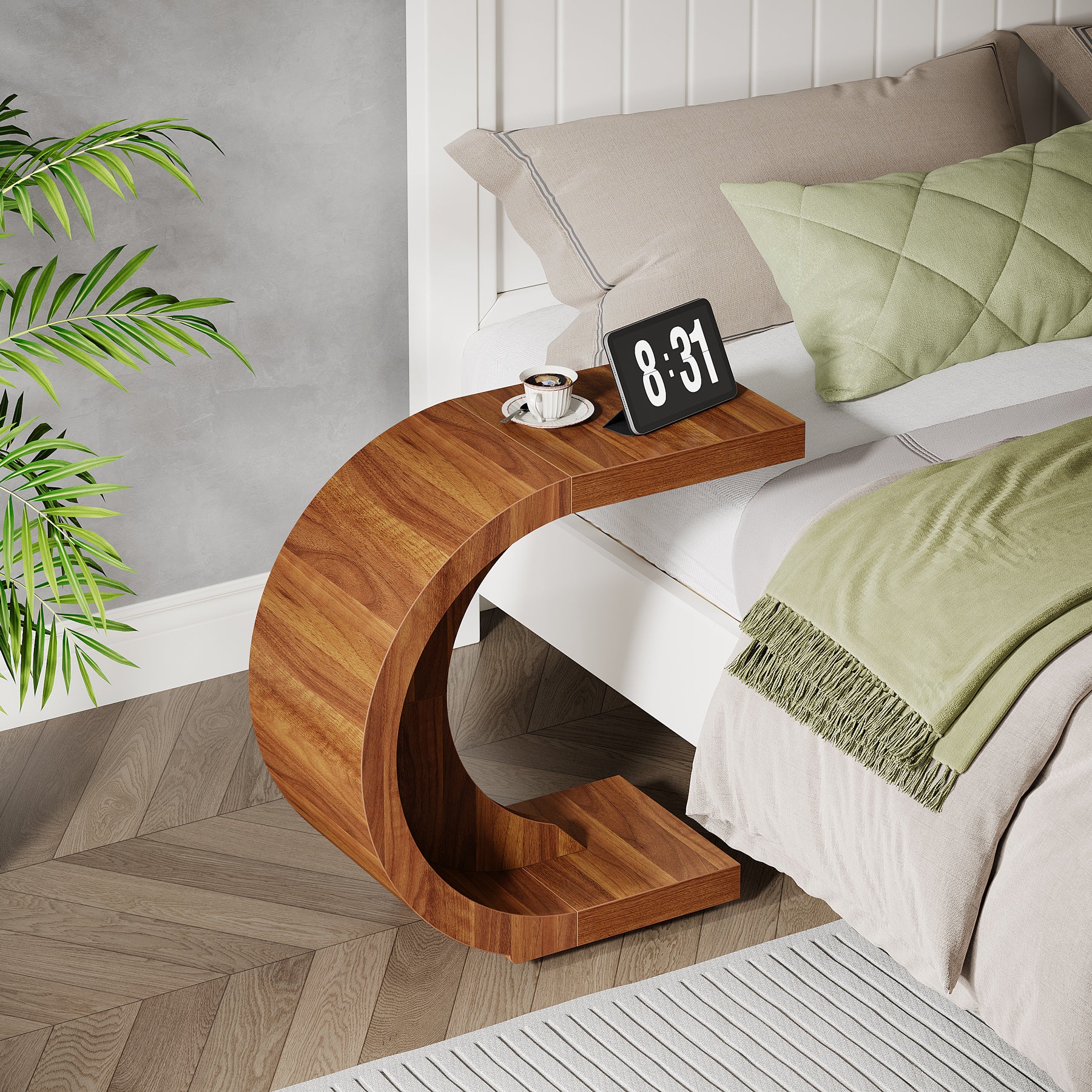 C-förmiger Holz-Beistelltisch für Couch & Sofa