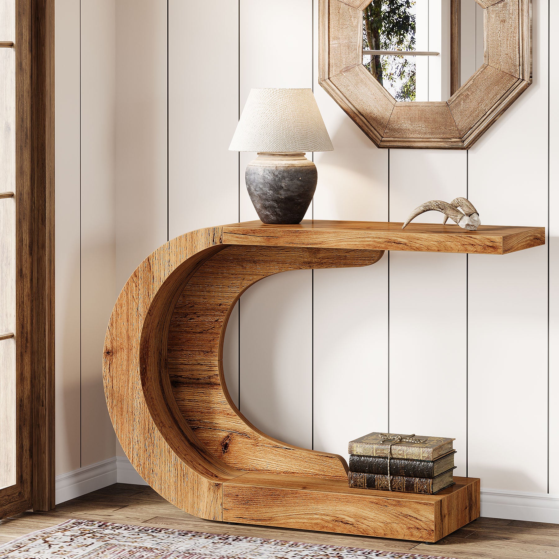 110 cm C-förmiger Mid-Century Modern-Konsolentisch für den Eingangsbereich