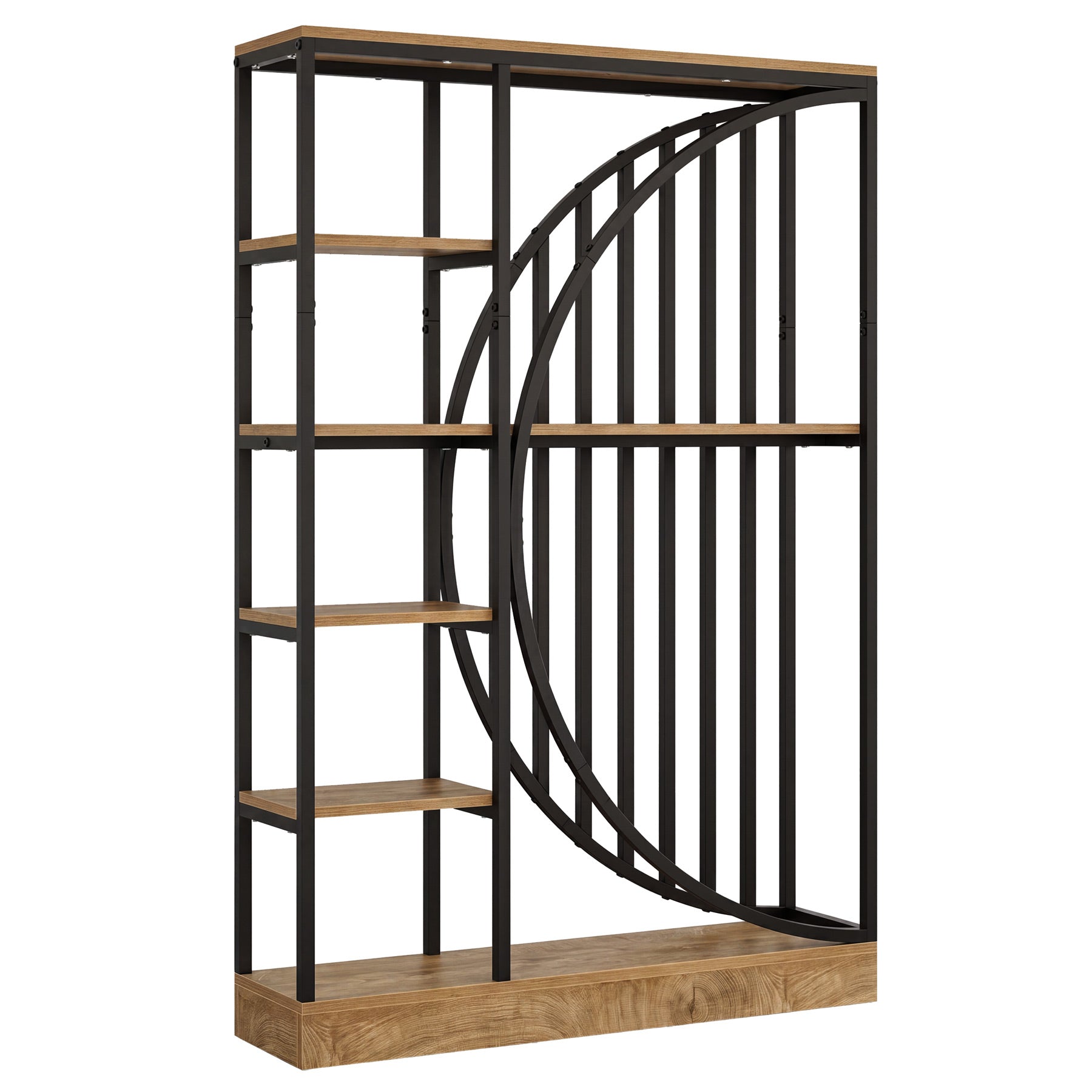 Freistehender Raumteiler 180 cm mit 5 Ablagen, Industriestil mit Kreisdesign