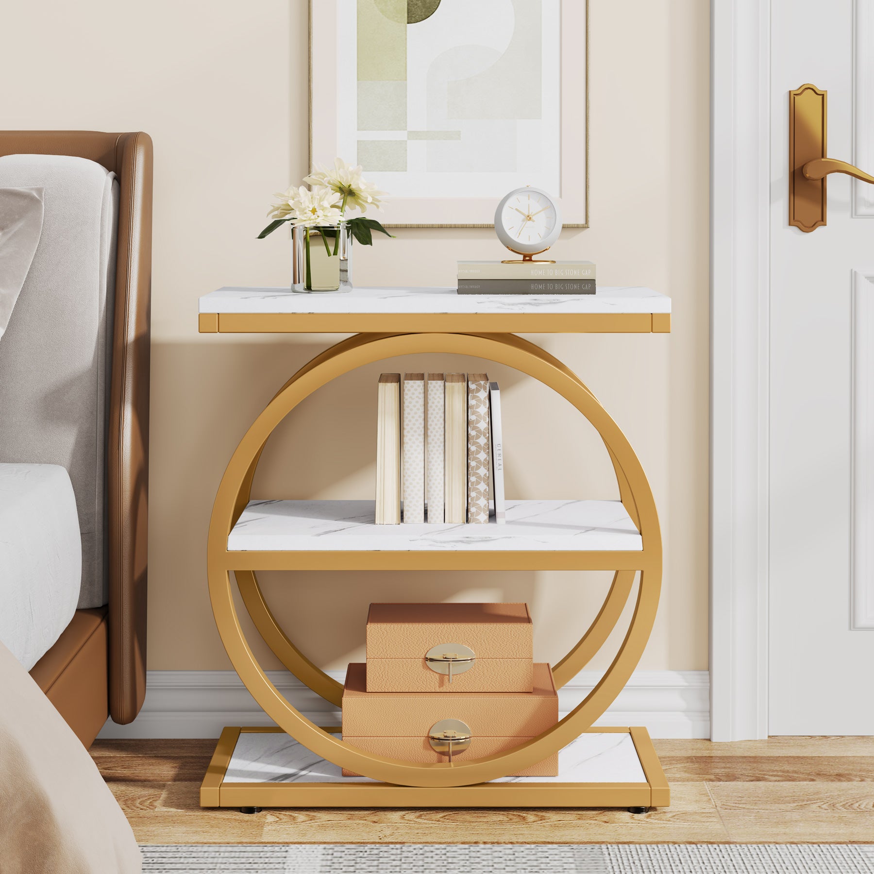 3-stöckiger Beistelltisch, industrieller Sofa-Beistelltisch mit rundem Metallrahmen