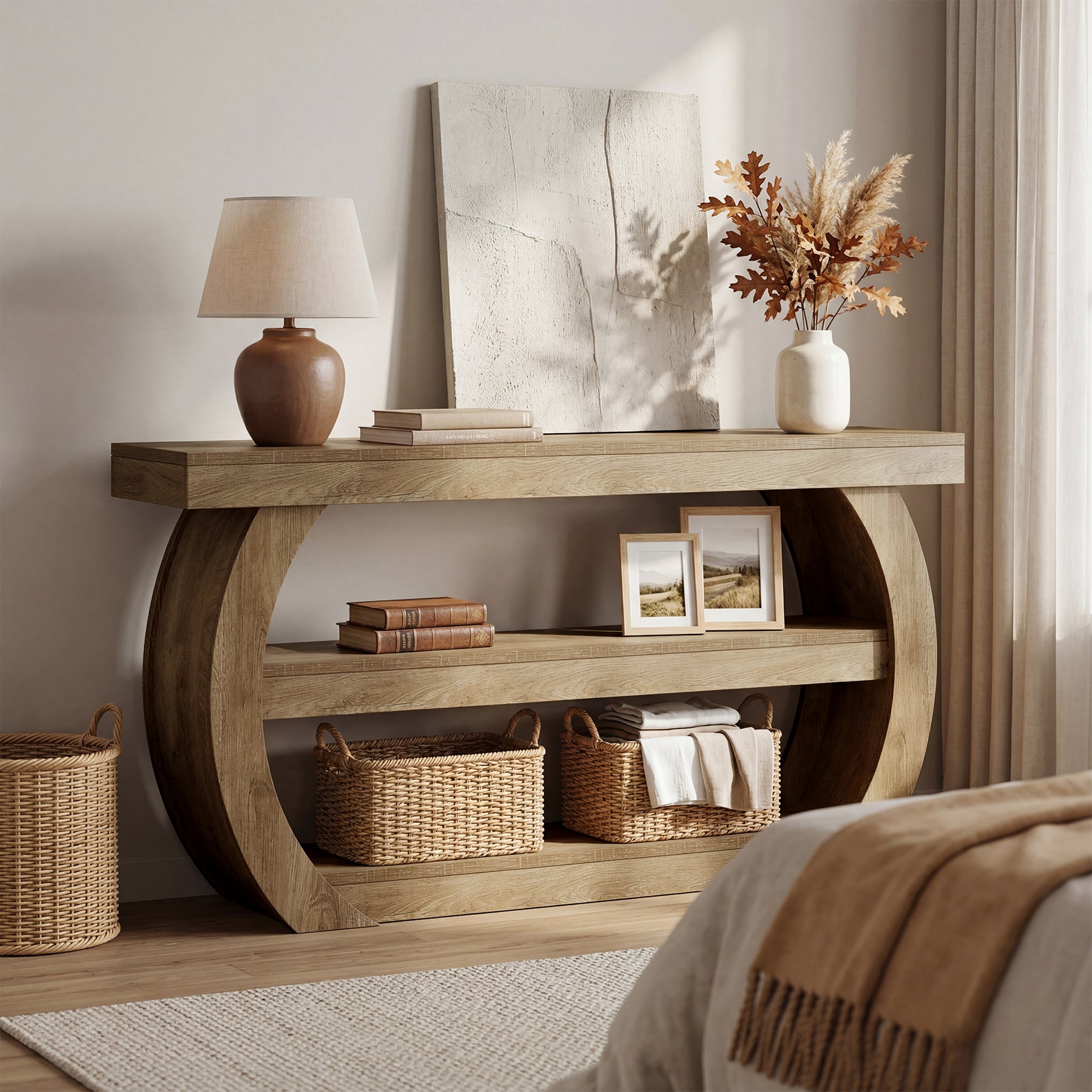 Tribesigns Konsolentisch im Landhausstil 160 cm, 3-stöckiger Flurtisch aus Holz mit Ablage