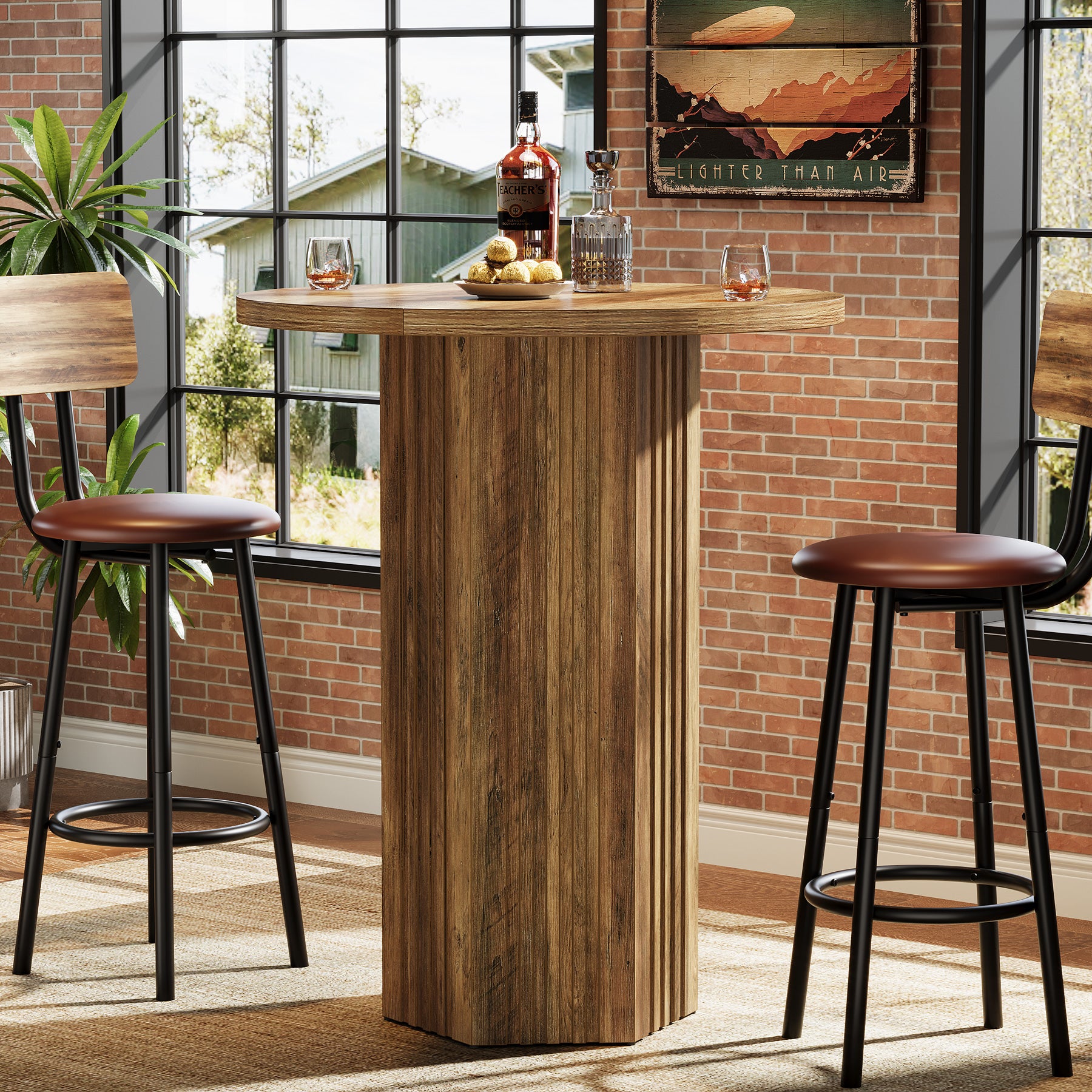 Runder Bartisch 100 cm hoch, Landhaus Bistrotisch aus Holz, Hochtisch für Küche, Esszimmer