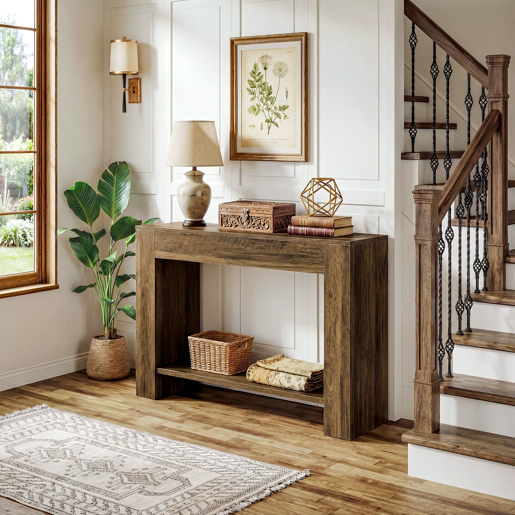 Tribesigns Schmaler Konsolentisch 105 cm, 2-stufiger Flurtisch im Landhausstil mit Ablage