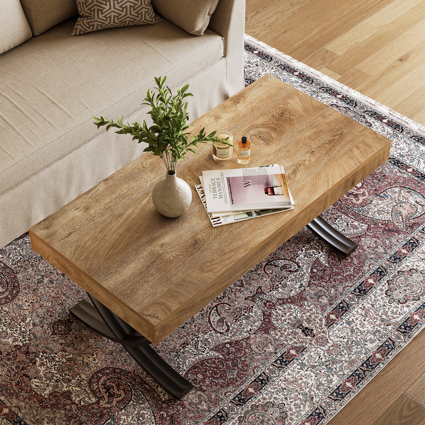 Tribesigns Couchtisch 120 cm rechteckig, Industrial Wohnzimmertisch mit Metallgestell