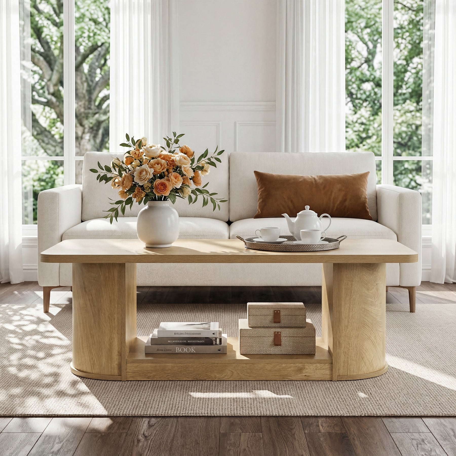 Tribesigns Couchtisch 120 cm modern mit Ablage, 2 Ebenen Wohnzimmertisch rechteckig mit Stauraum