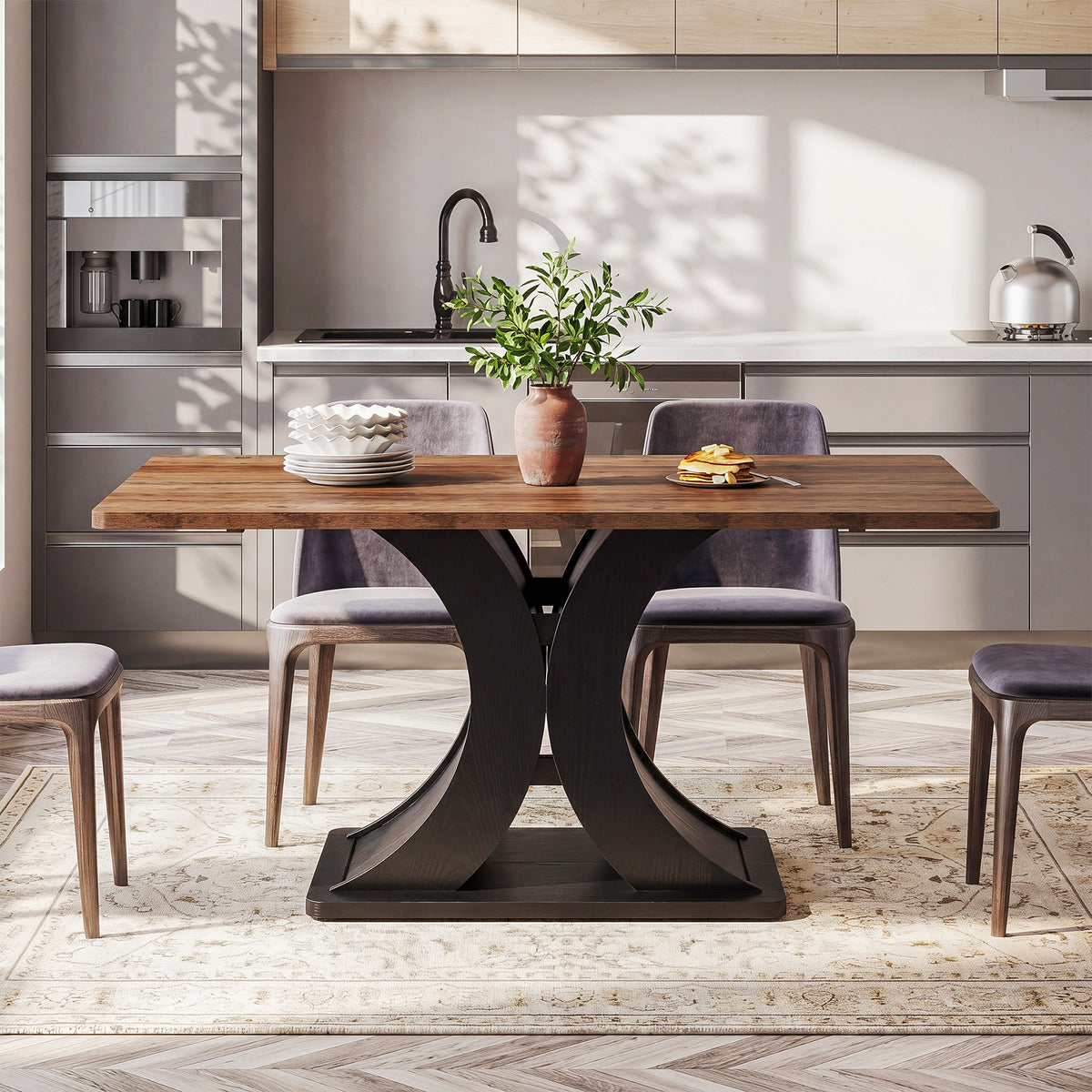 Tribesigns Esstisch 140 cm für 4–6 Personen, Rechteckiger Küchentisch im Landhausstil mit stabilem Metall-Sockel