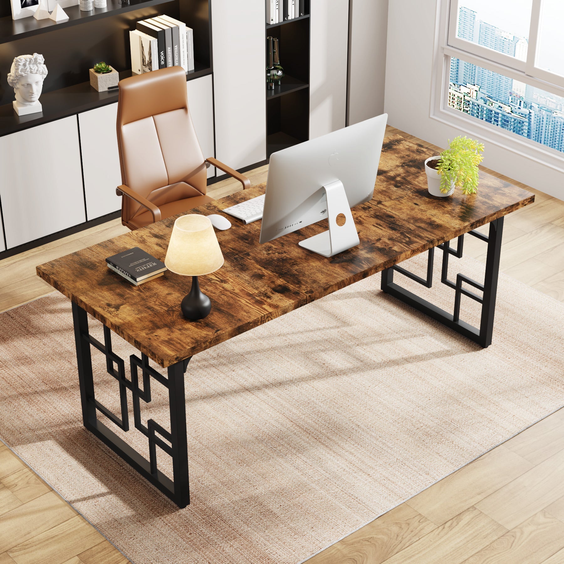 63" Executive Desk, Industrial Study Computer Desk with Metal Legs Tribesigns