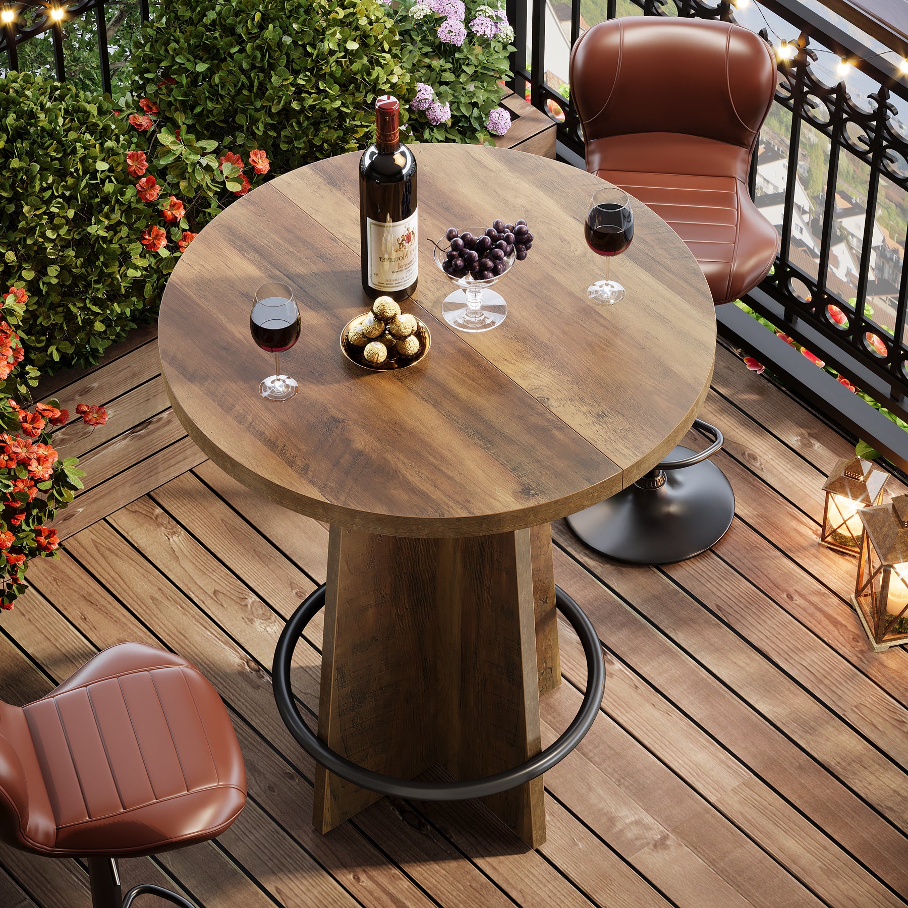 Runder Bartisch 95 cm hoch, Bistrotisch aus Holz mit Metall-Fußstütze