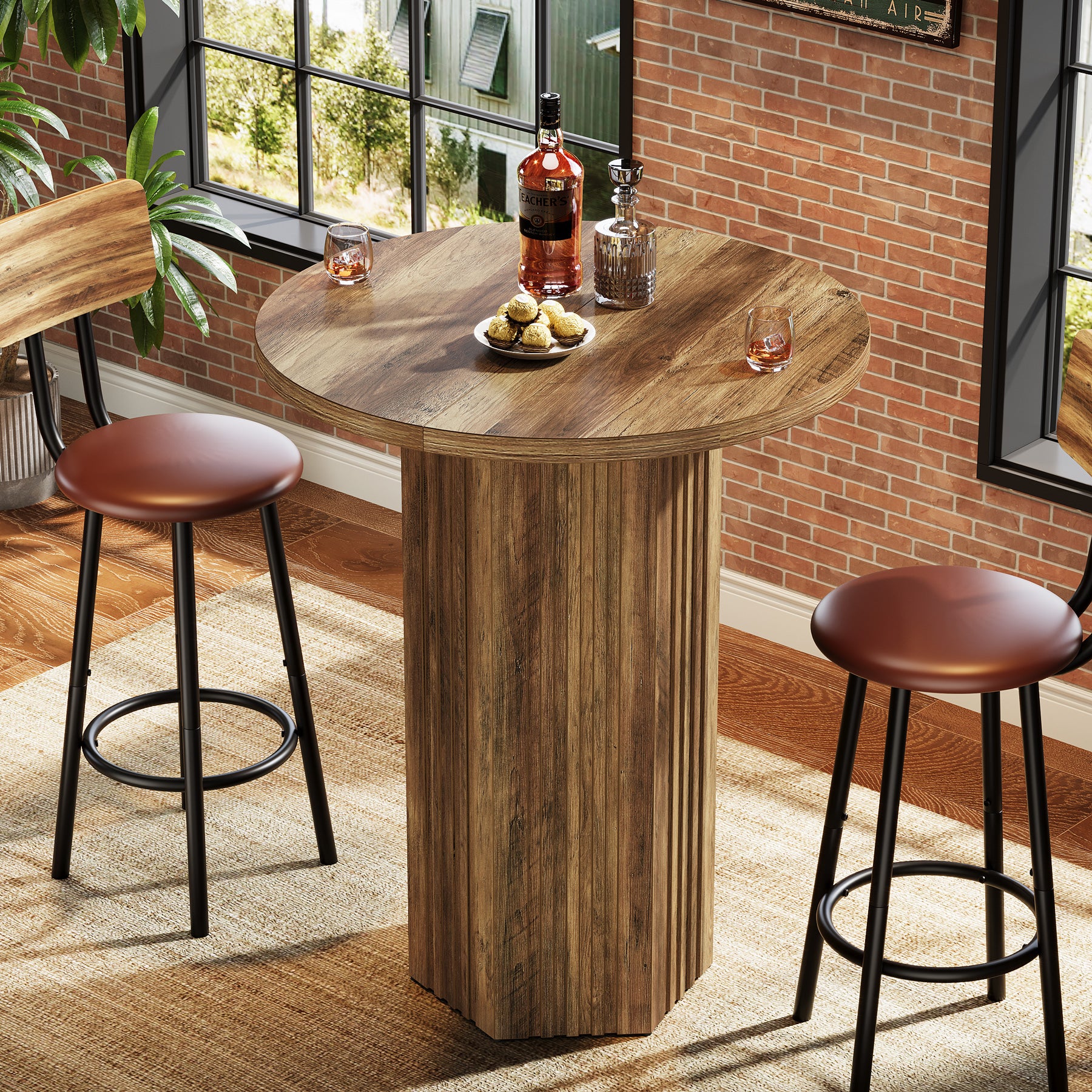 Runder Bartisch 100 cm hoch, Landhaus Bistrotisch aus Holz, Hochtisch für Küche, Esszimmer