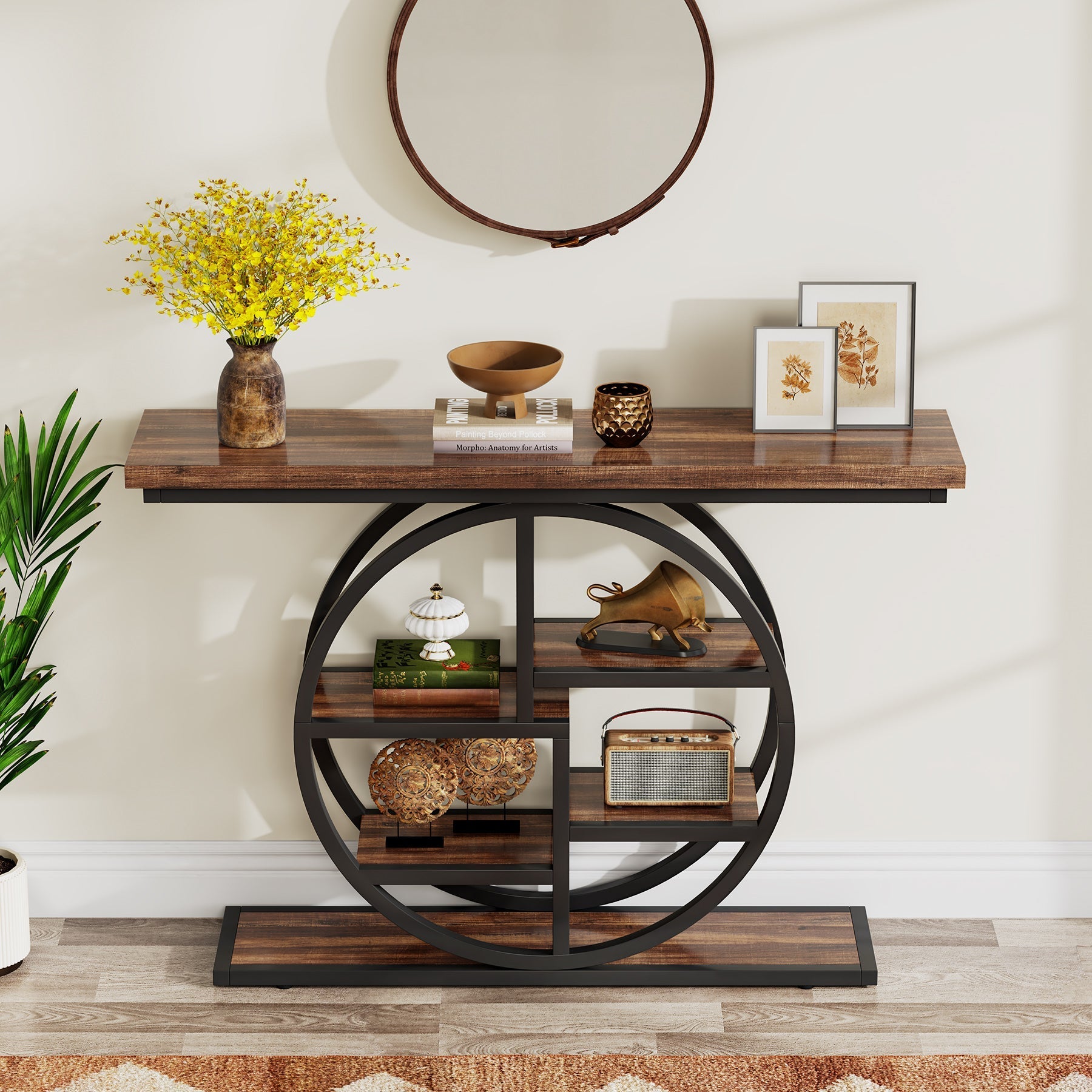 105 cm Konsolentisch, Eingangstisch, Sofatisch mit Etagere-Regalen