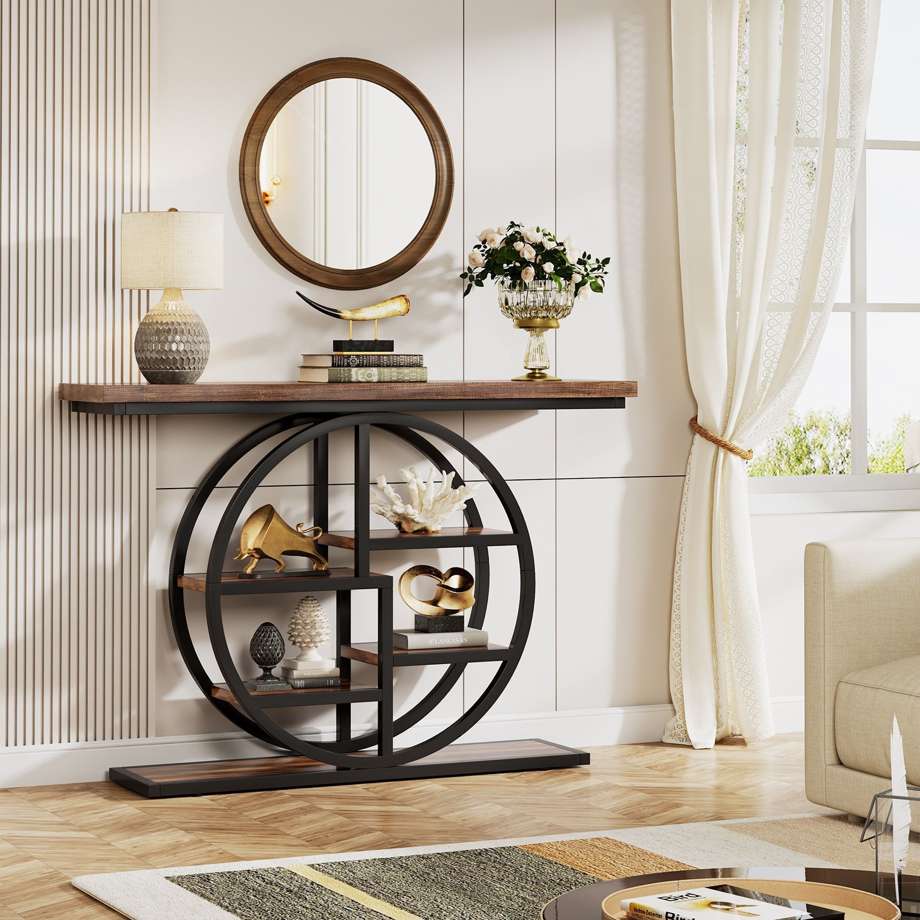 105 cm Konsolentisch, Eingangstisch, Sofatisch mit Etagere-Regalen