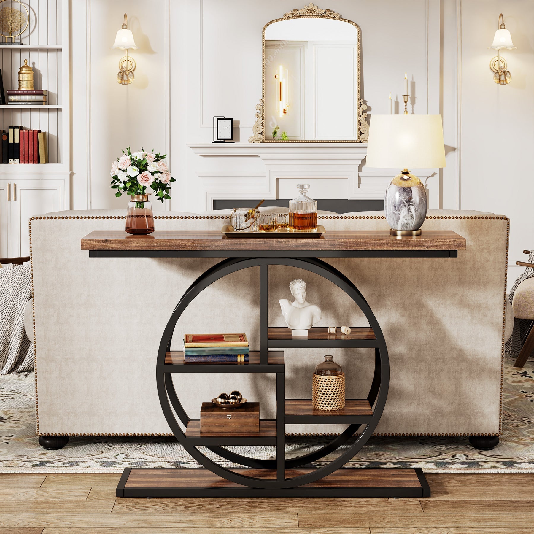 105 cm Konsolentisch, Eingangstisch, Sofatisch mit Etagere-Regalen