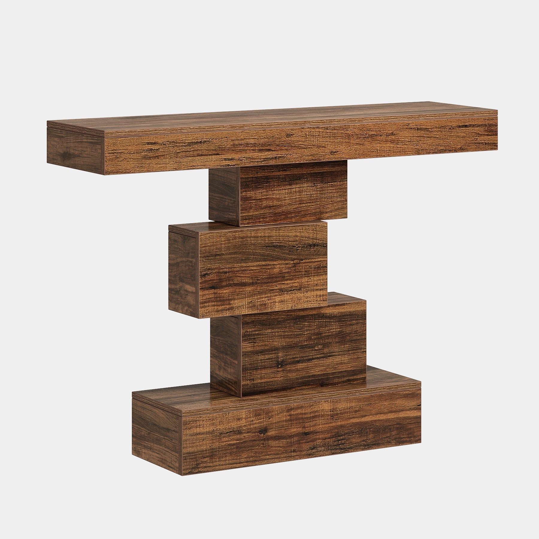 108cm Konsolentisch, Holzsofatisch, Akzenttisch mit geometrischem Sockel