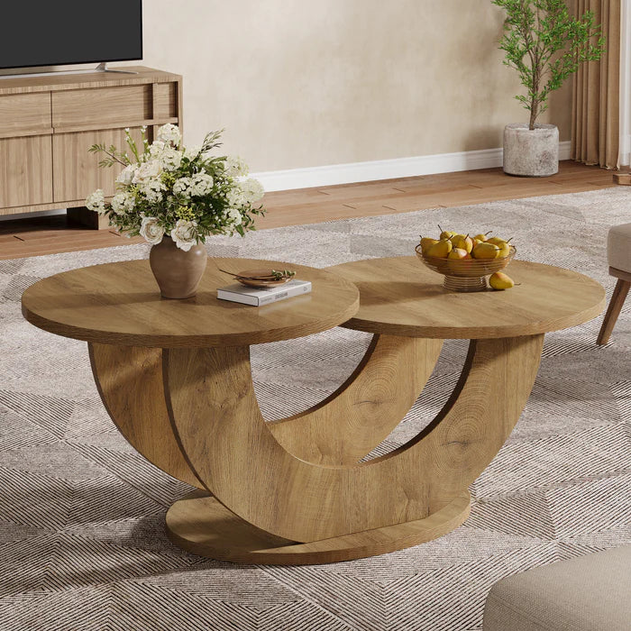 115 cm Couchtisch, 2-stufiger Akzent-Cocktailtisch mit U-förmigem Rahmen