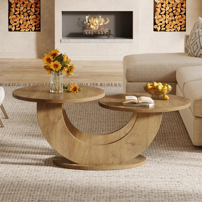 115 cm Couchtisch, 2-stufiger Akzent-Cocktailtisch mit U-förmigem Rahmen