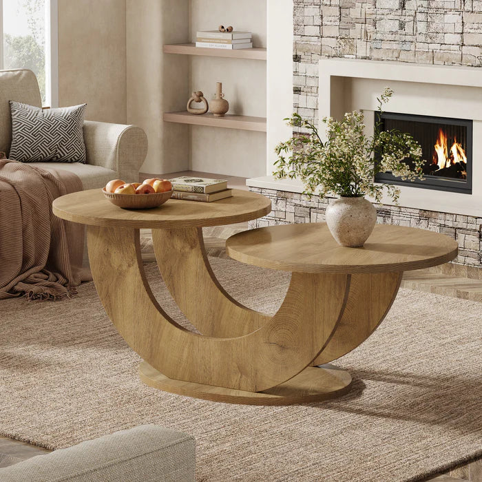 115 cm Couchtisch, 2-stufiger Akzent-Cocktailtisch mit U-förmigem Rahmen