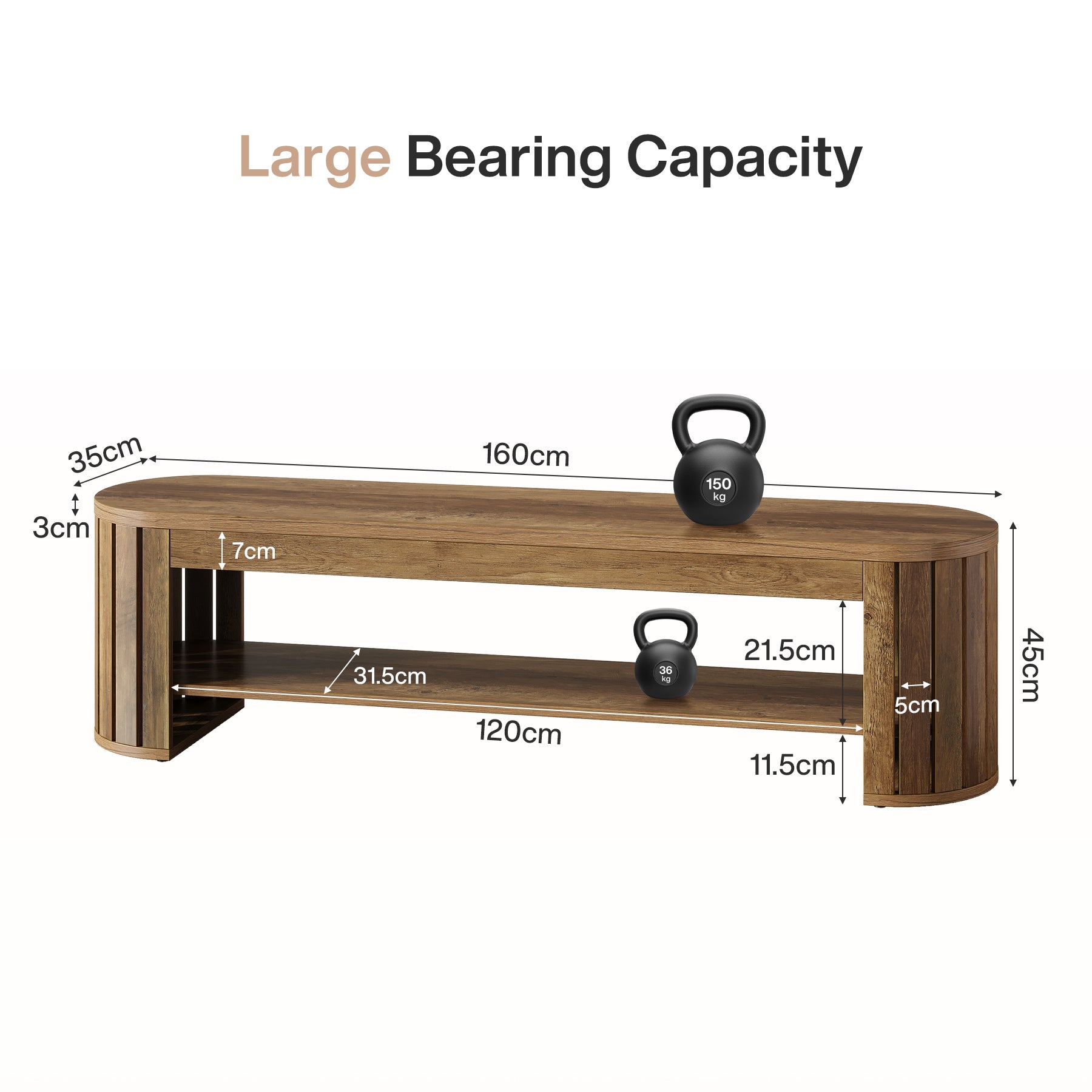 Schuhbank aus Holz mit Stauraum, 160 cm Lange 2-stufige Sitzbank für Flur, Schlafzimmer und Wohnzimmer