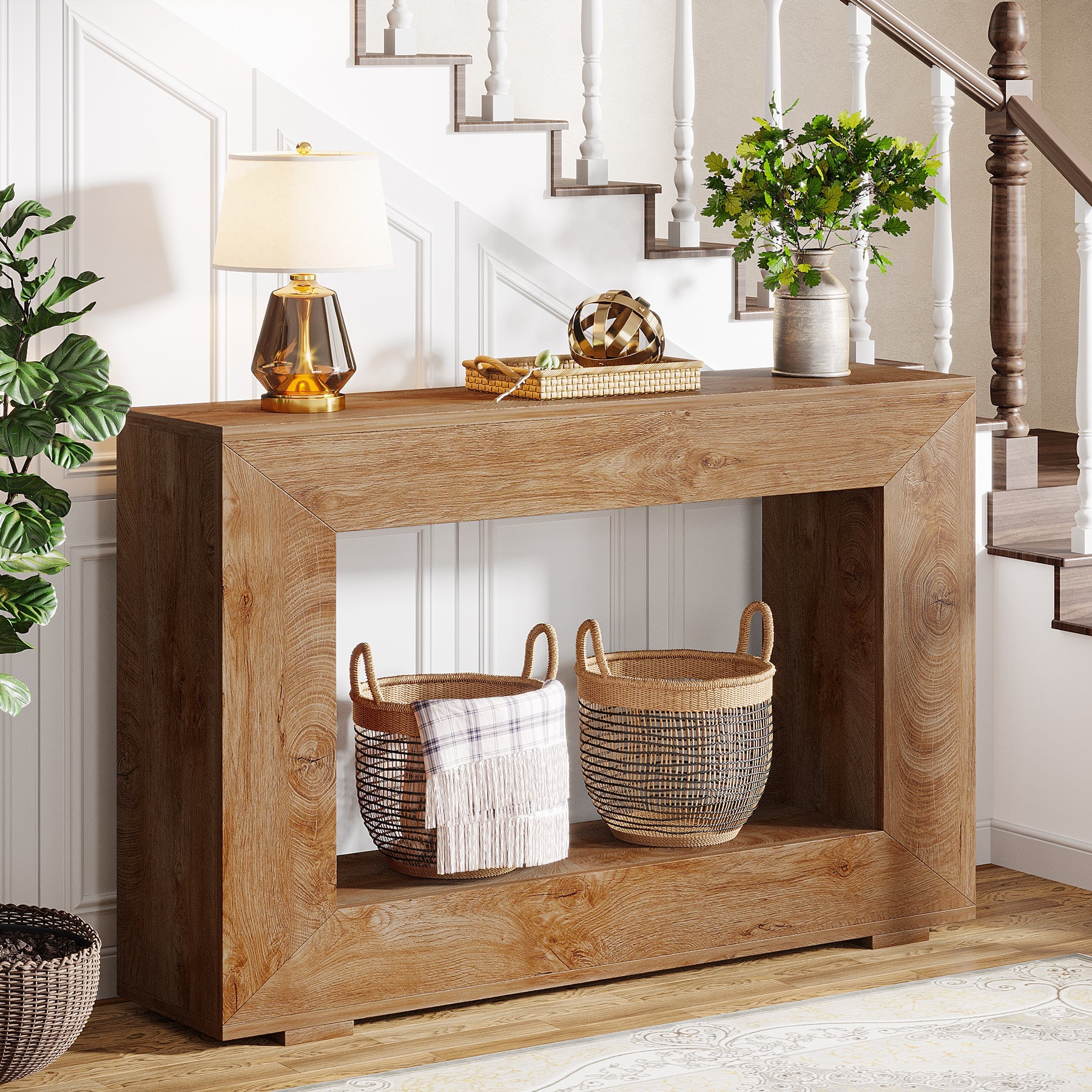 Konsolentisch im Landhausstil, 120cm Sofatisch aus Holz für den Eingangsbereich mit Stauraum