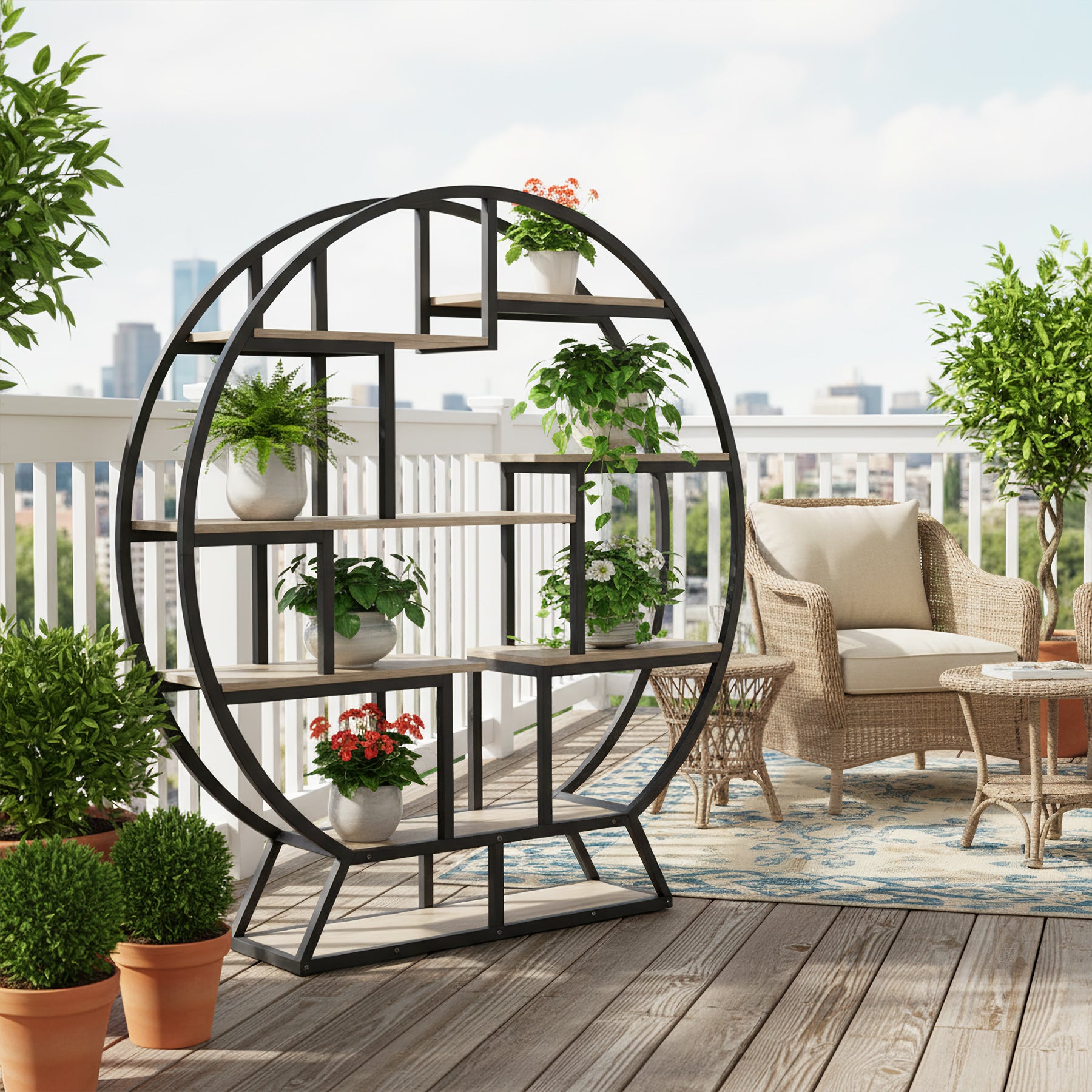 Runder Pflanzenständer, 150cm Blumentopf-Pflanzenregal mit 8 Ablagen