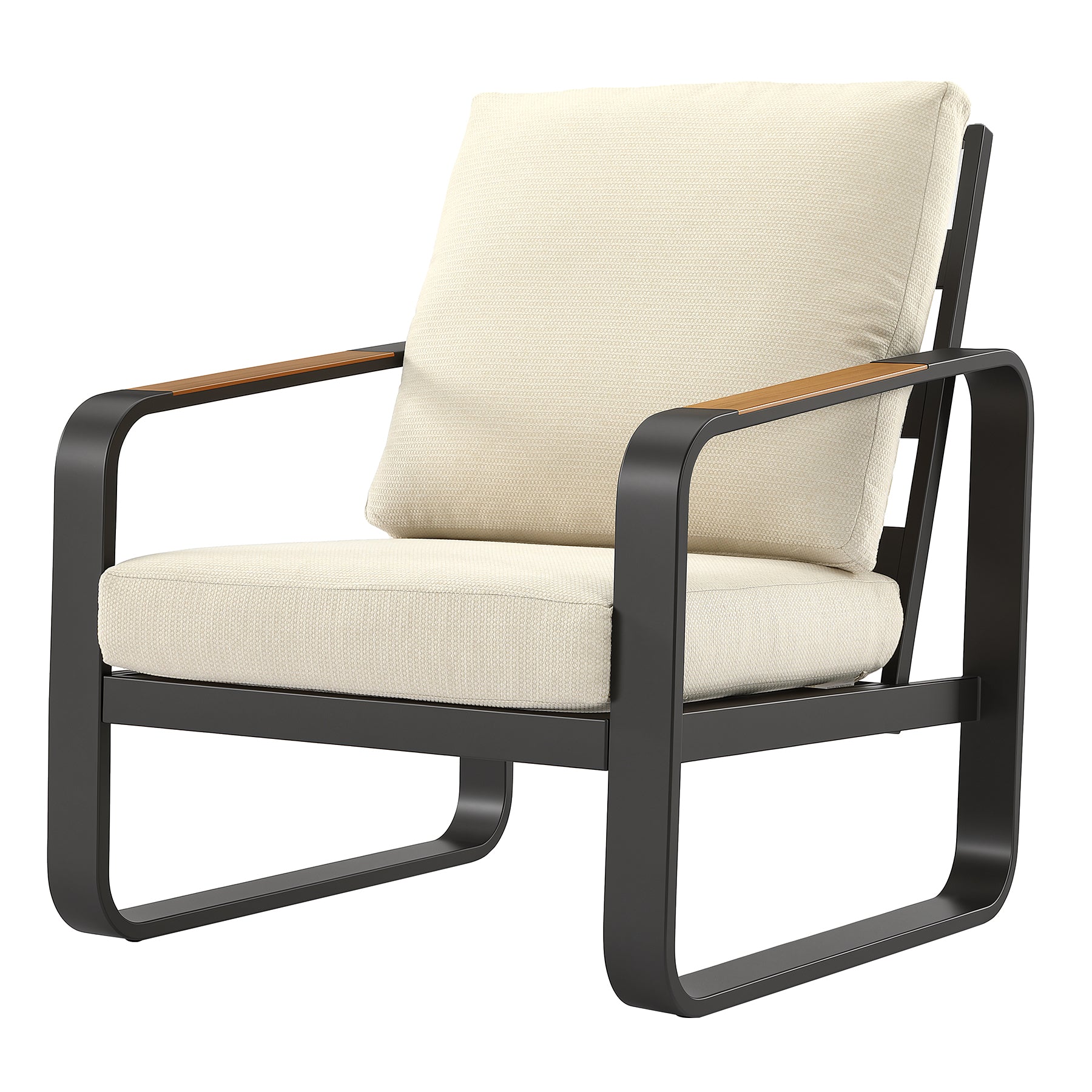 Tribesigns Gartensofa mit Kissen, Balkonstuhl mit Metallgestell & Holzarmlehnen, Outdoor Sessel für Terrasse & Garten