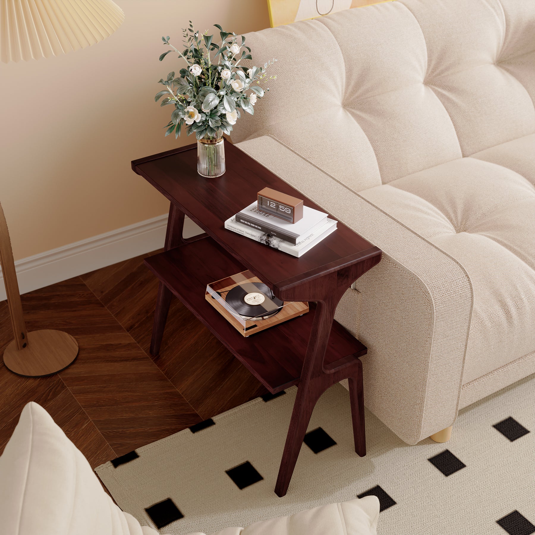 Tribesigns Schmaler Beistelltisch aus Massivholz, 2-stufiger Nachttisch mit modernem Design