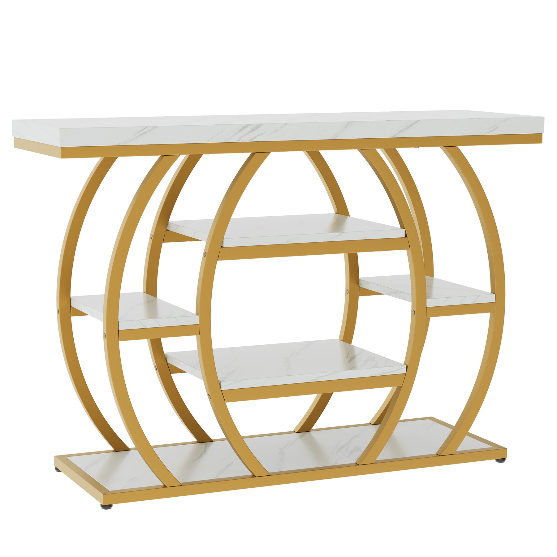 Tribesigns Konsolentisch 105 cm, Schmaler Flurtisch mit 5 Ablagen, Gold Metallgestell & Tischplatte in Marmoroptik
