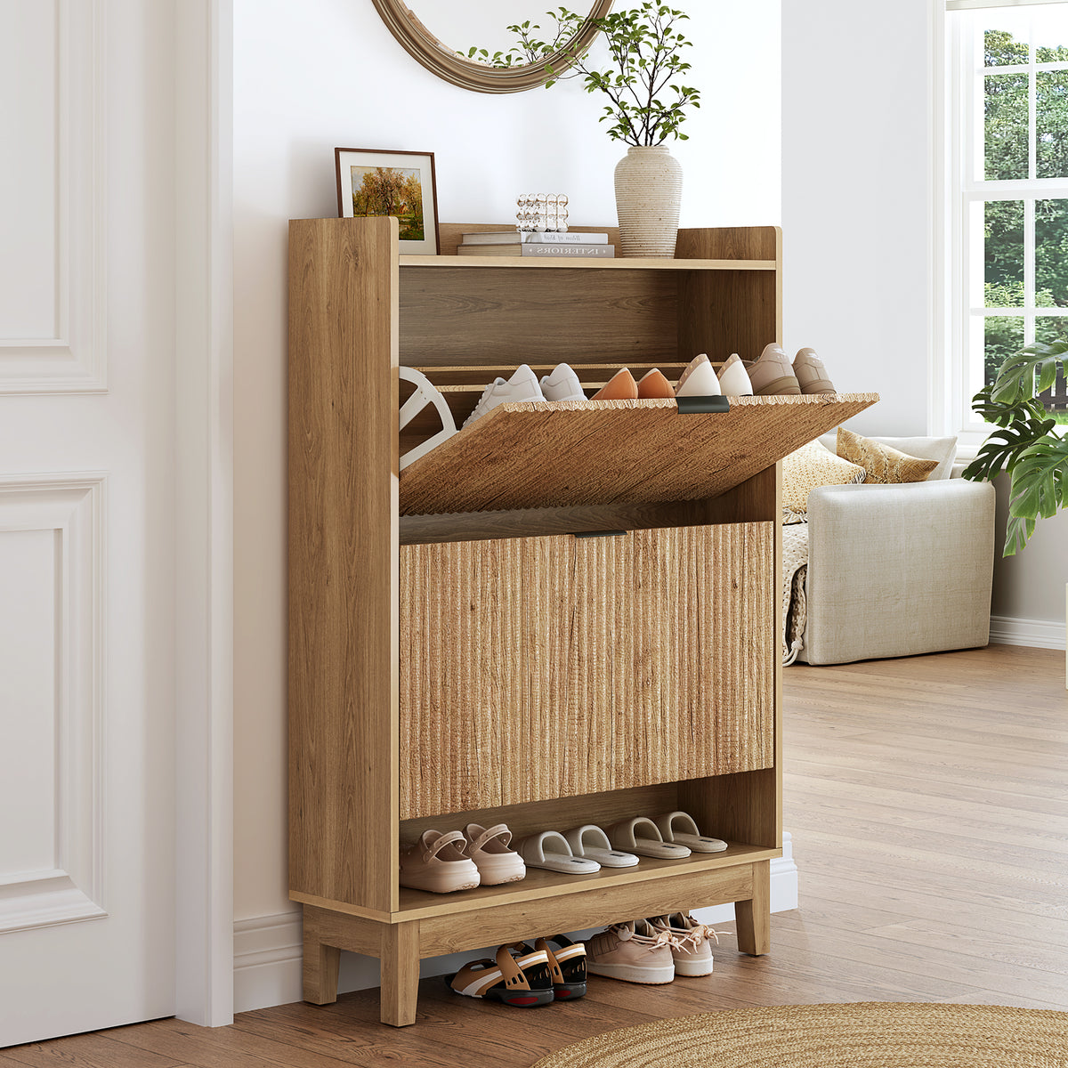 Tribesigns Schmaler Schuhschrank 80 cm – Schuhkipper mit 2 Klappen & S