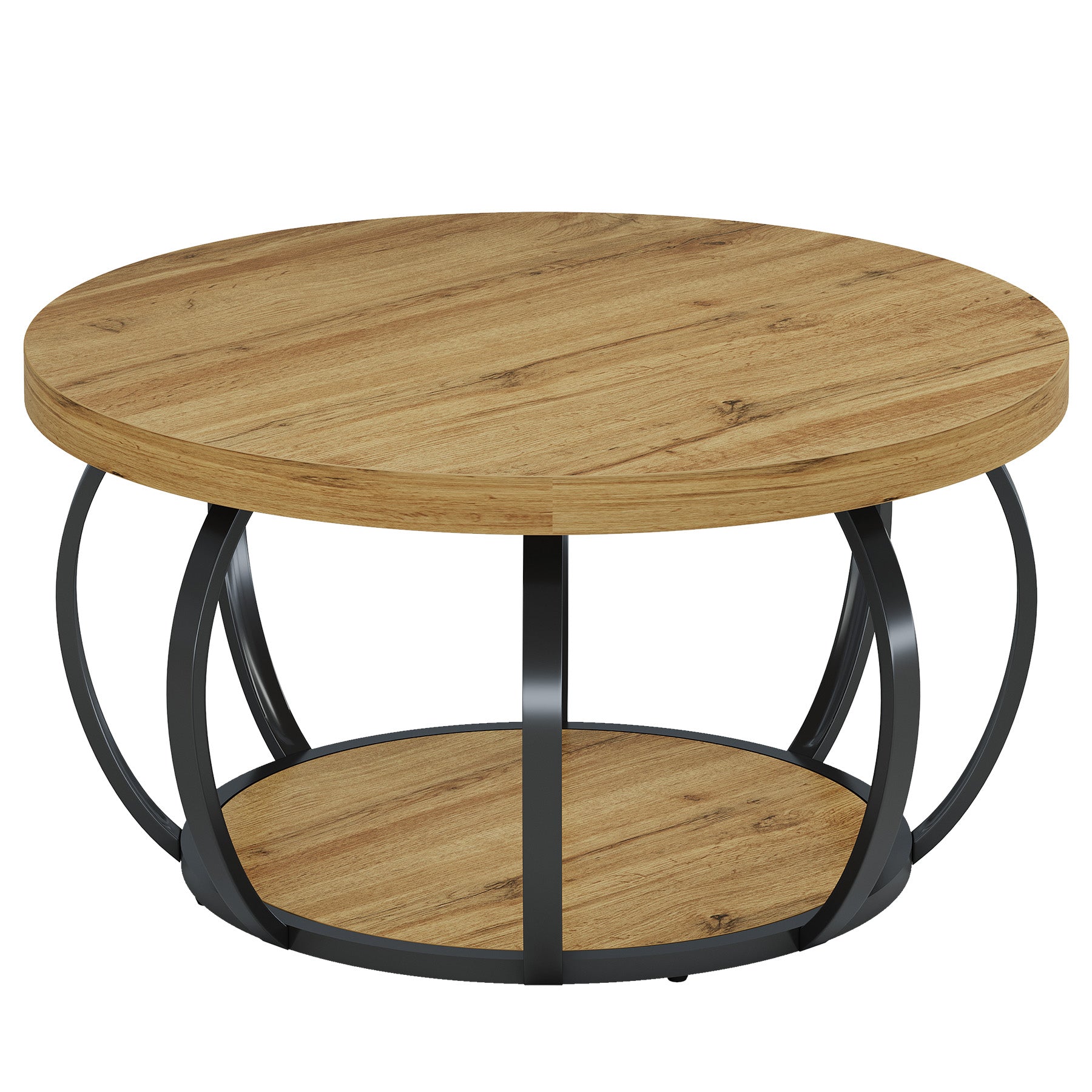Tribesigns Runde Couchtisch 80 cm, Industrial 2-Tier-Kreis Couchtisch mit Lagerung Regale