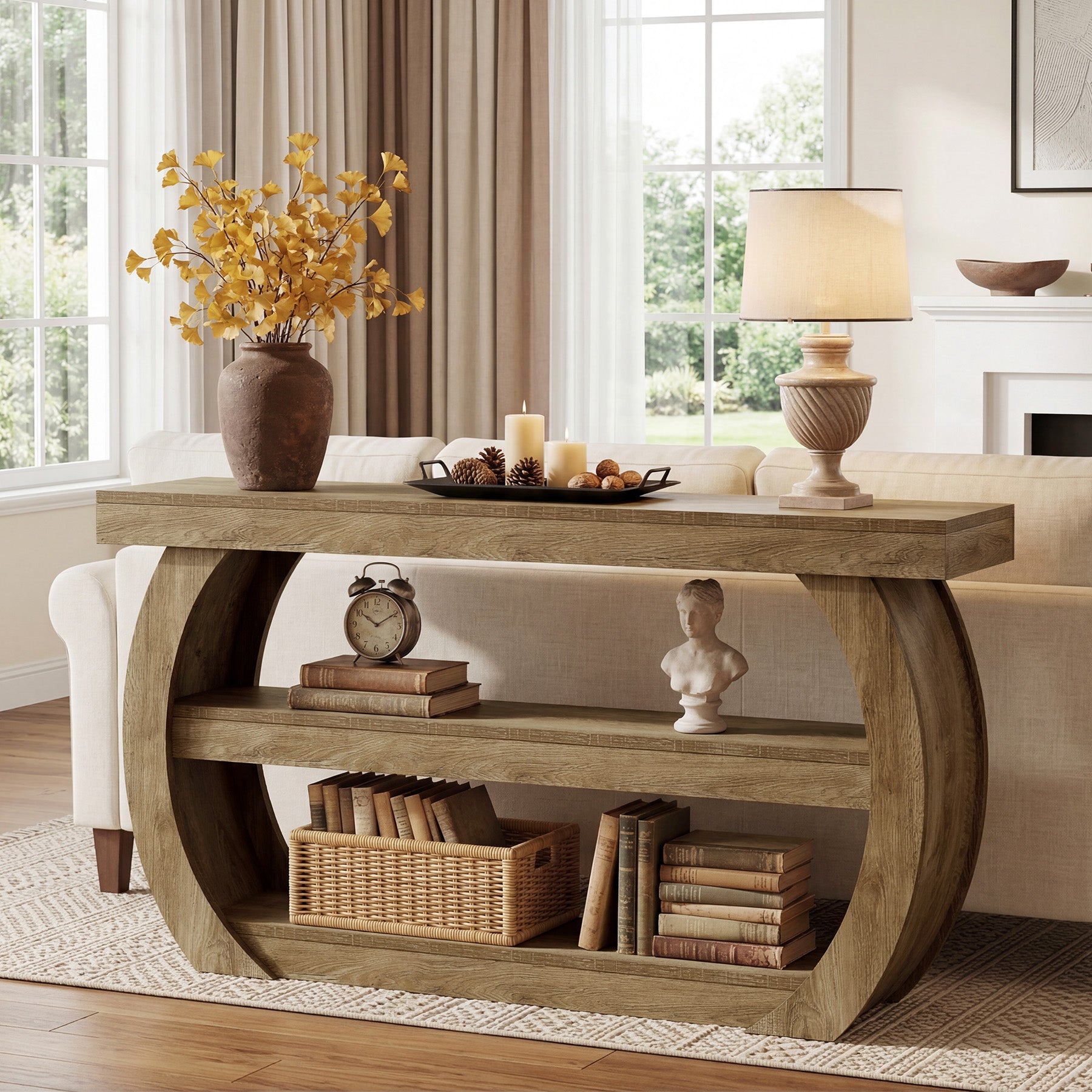 Tribesigns Konsolentisch im Landhausstil 160 cm, 3-stöckiger Flurtisch aus Holz mit Ablage