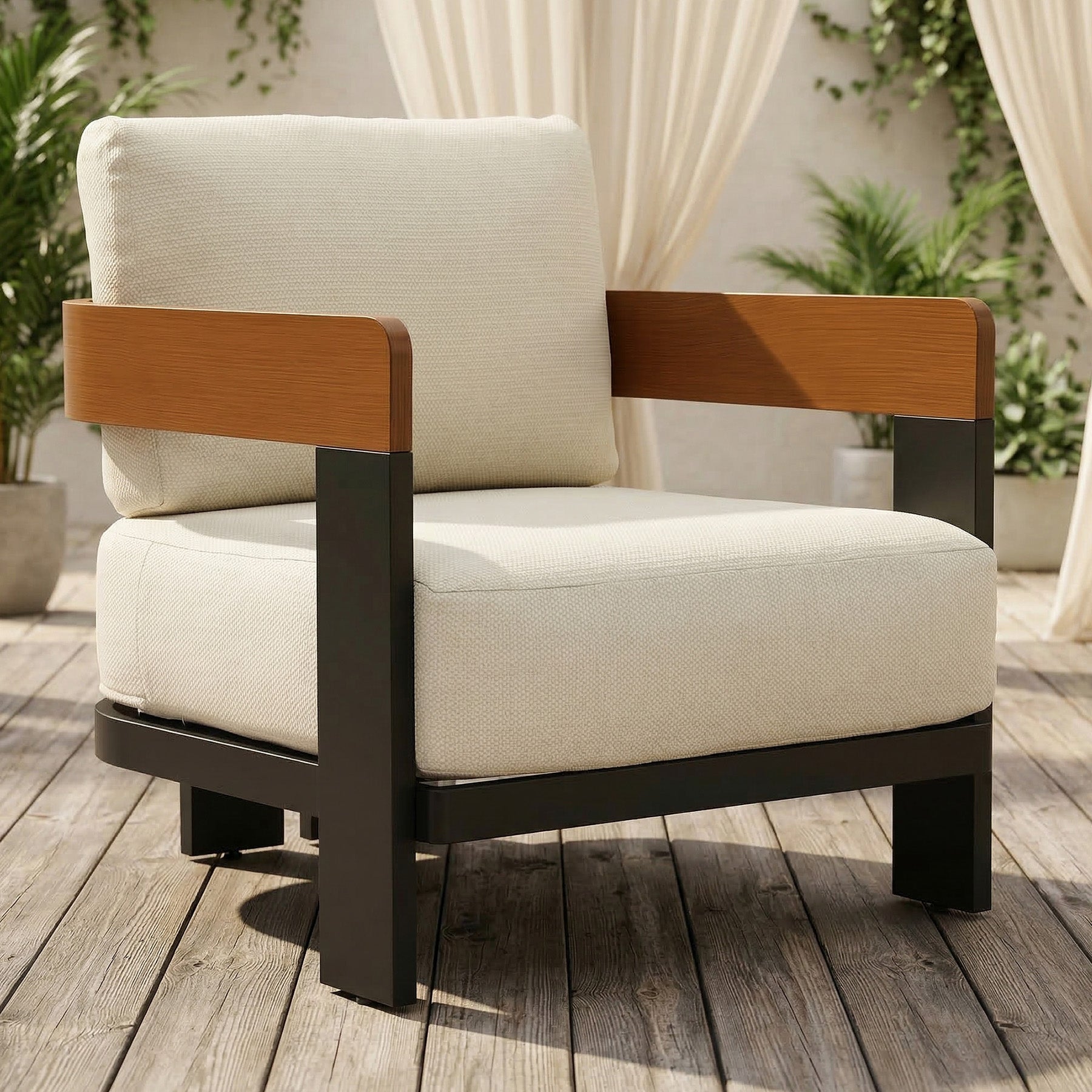 Tribesigns Outdoor Sessel mit Kissen, wetterfester Gartenstuhl mit dicker Sitzpolsterung