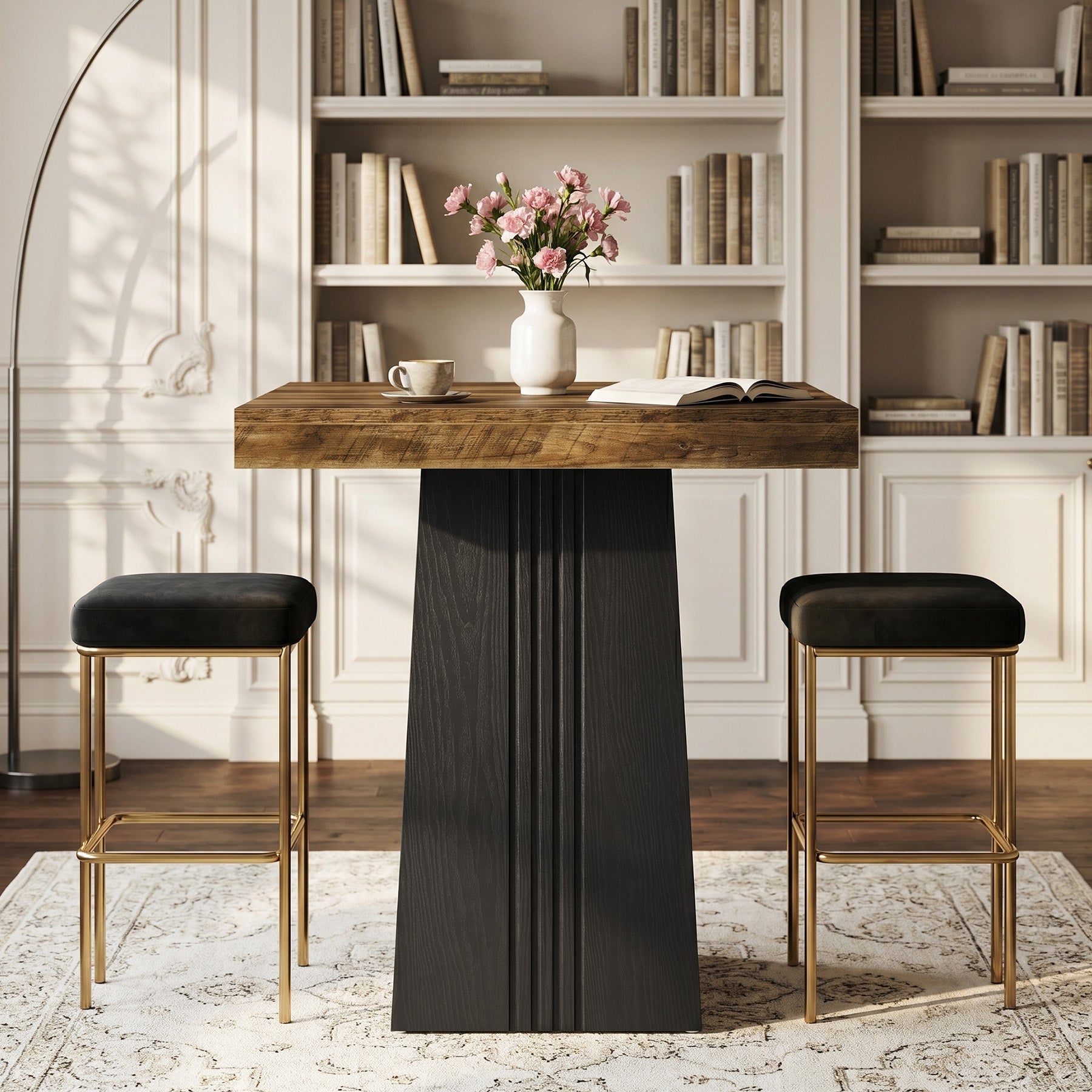 Tribesigns Bartisch 80 × 80 cm, Quadratischer Stehtisch im Landhausstil mit geriffeltem Sockel