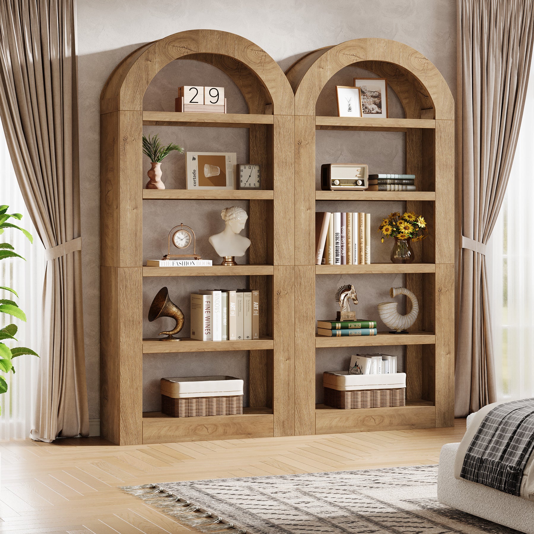Tribesigns Arched Bücherregal 180 cm hoch, 5-stöckiges offenes Standregal mit Stauraum
