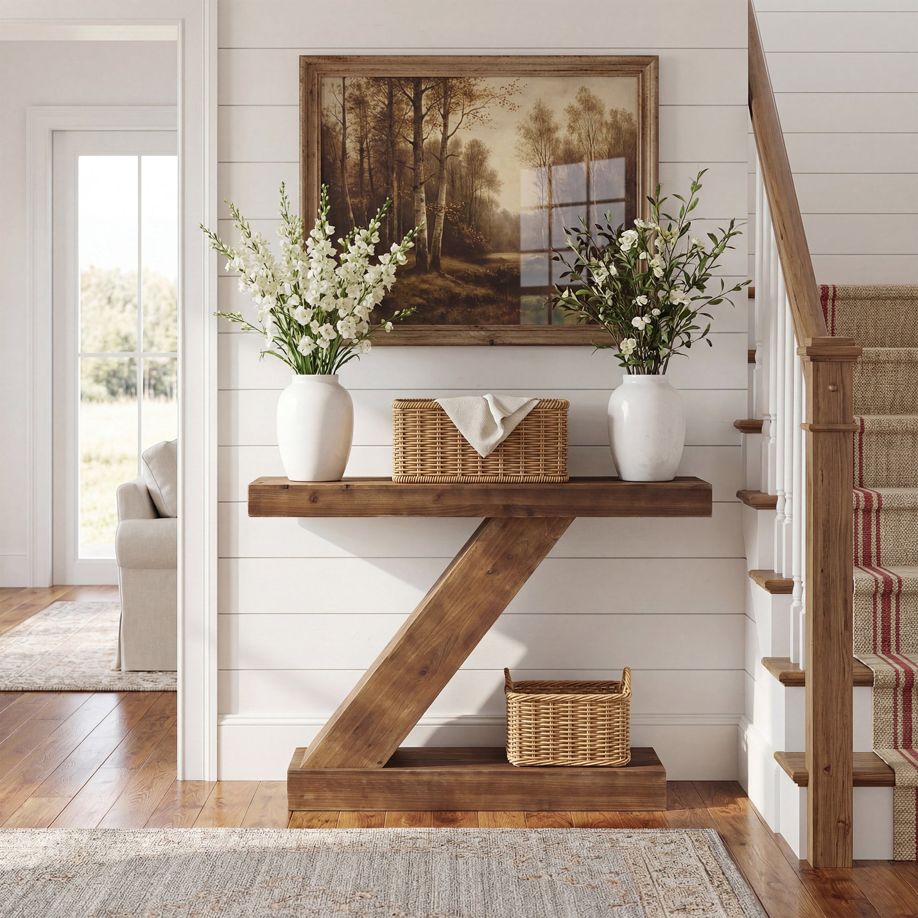 Tribesigns Z-Design Massivholz Konsolentisch 105 cm, Schmaler Flurtisch im Landhausstil