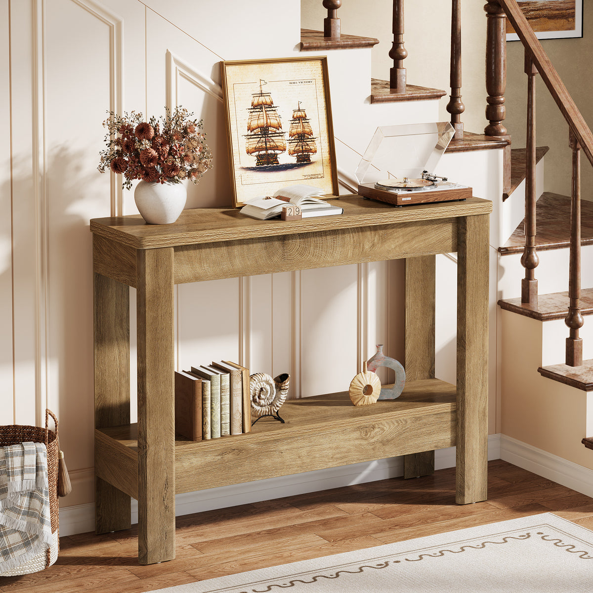 Tribesigns Konsolentisch 105 cm, Schmaler Flurtisch im Landhausstil mit 2 Ablagen