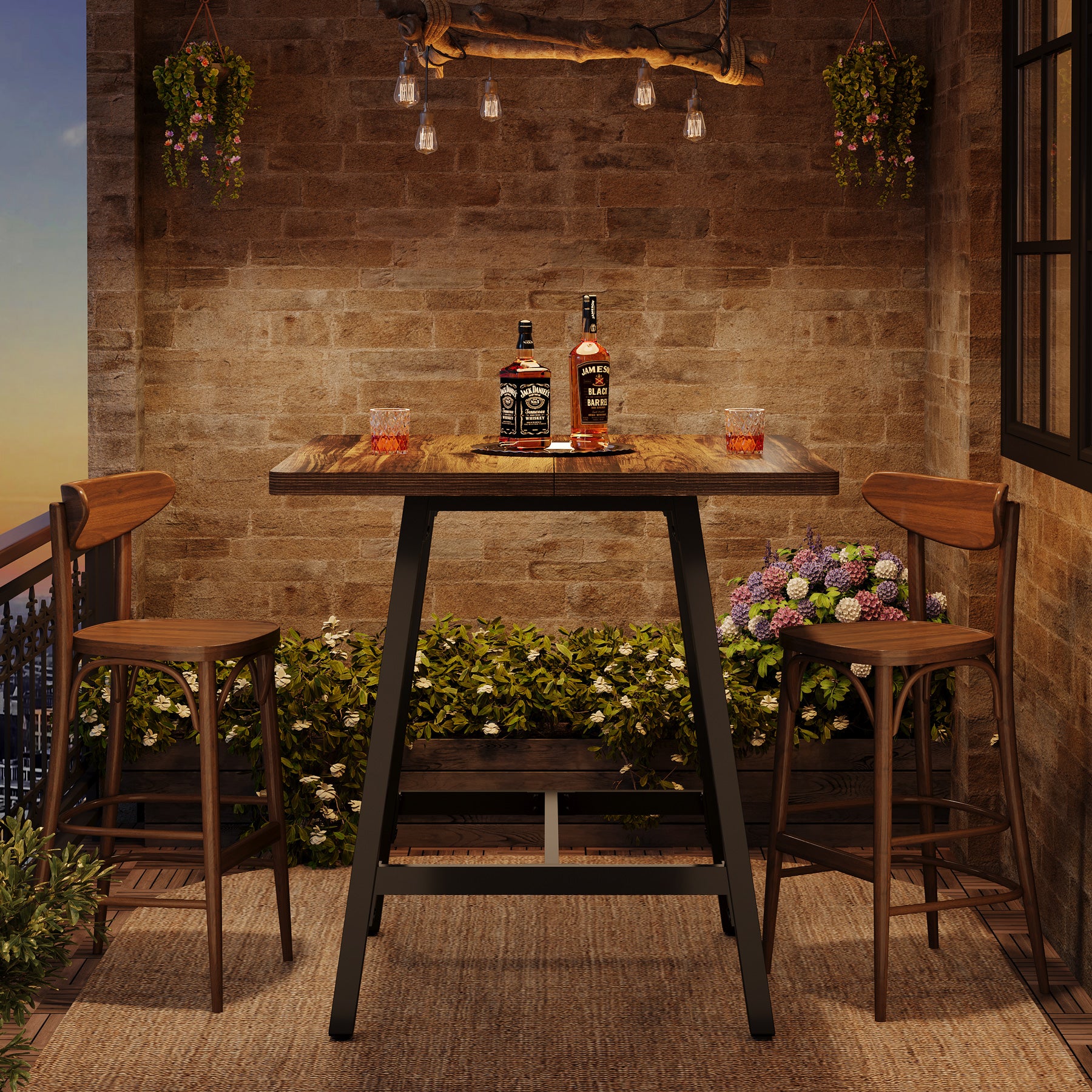 Quadratischer Bartisch im Industriedesign, Hoher Stehtisch mit verstärkter Tischplatte für Küche & Wohnzimmer