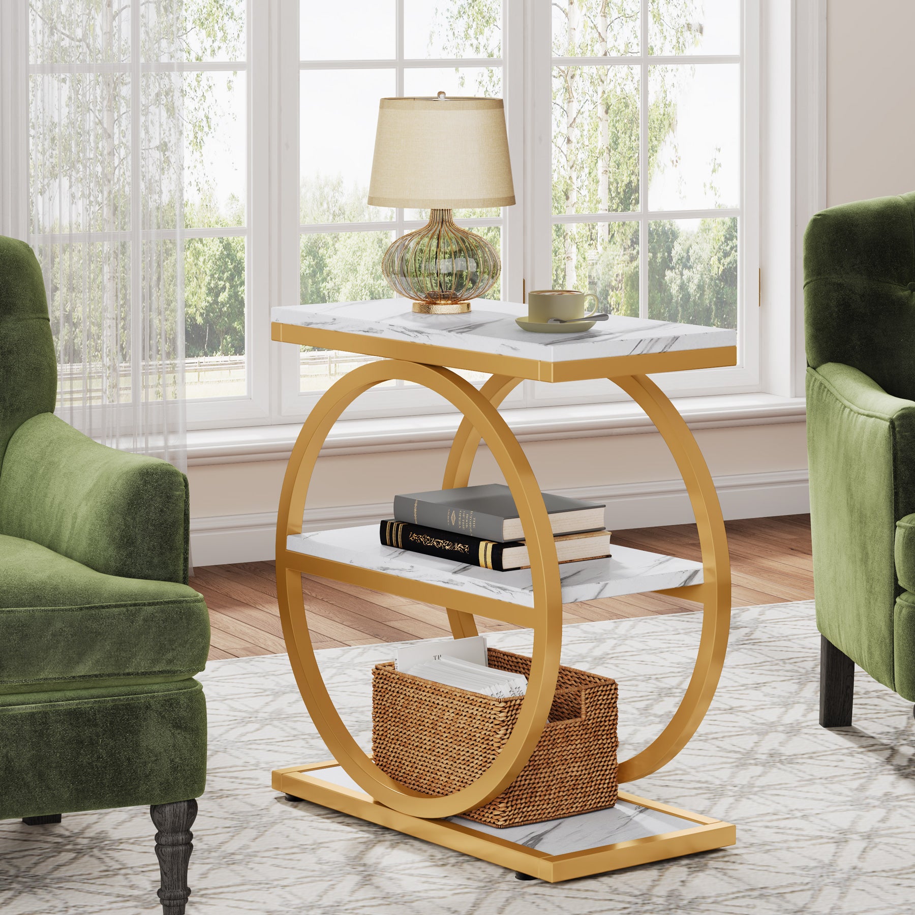 3-stöckiger Beistelltisch, industrieller Sofa-Beistelltisch mit rundem Metallrahmen