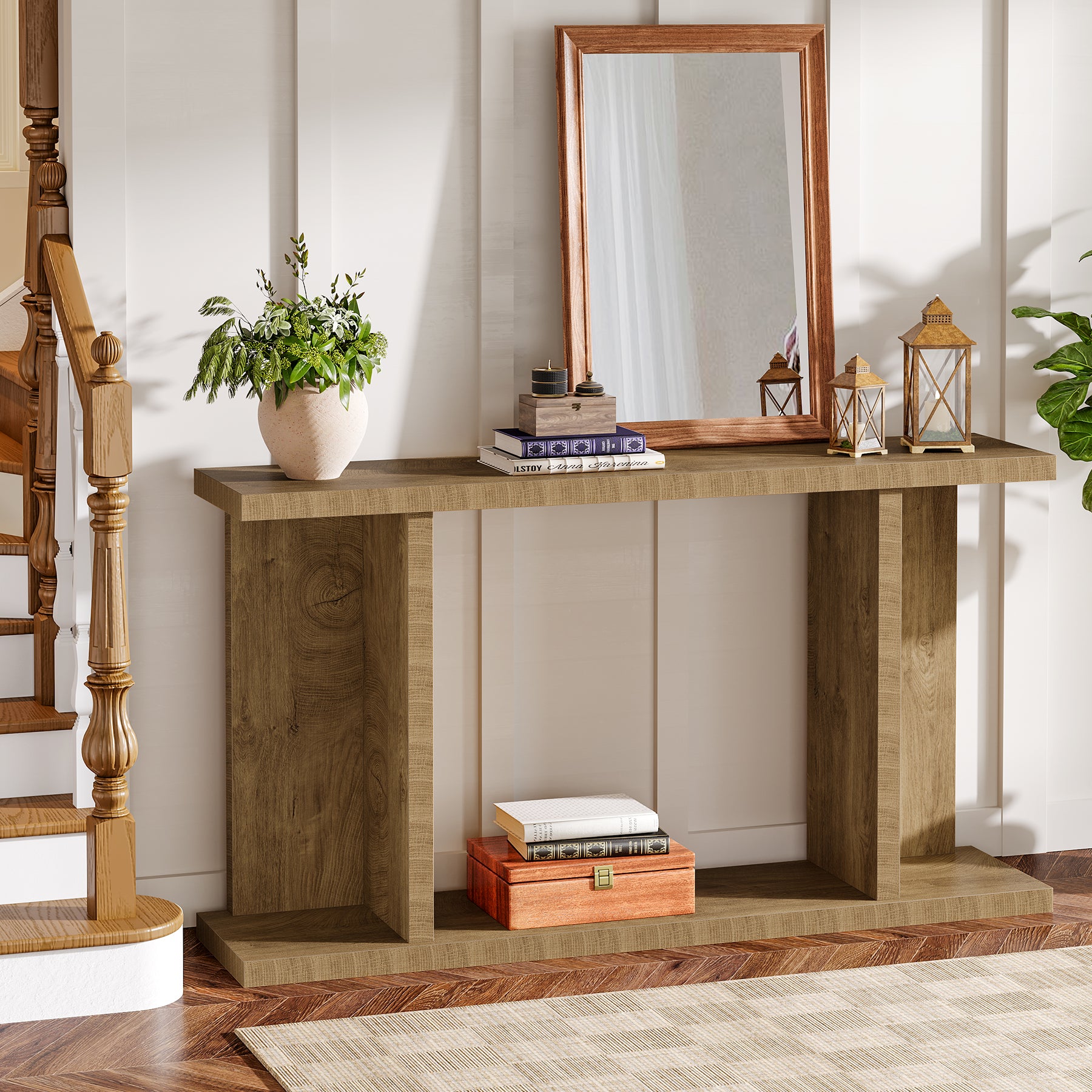 Konsolentisch 140 cm im Landhausstil, schmale 2-stufige Konsole mit Sockel