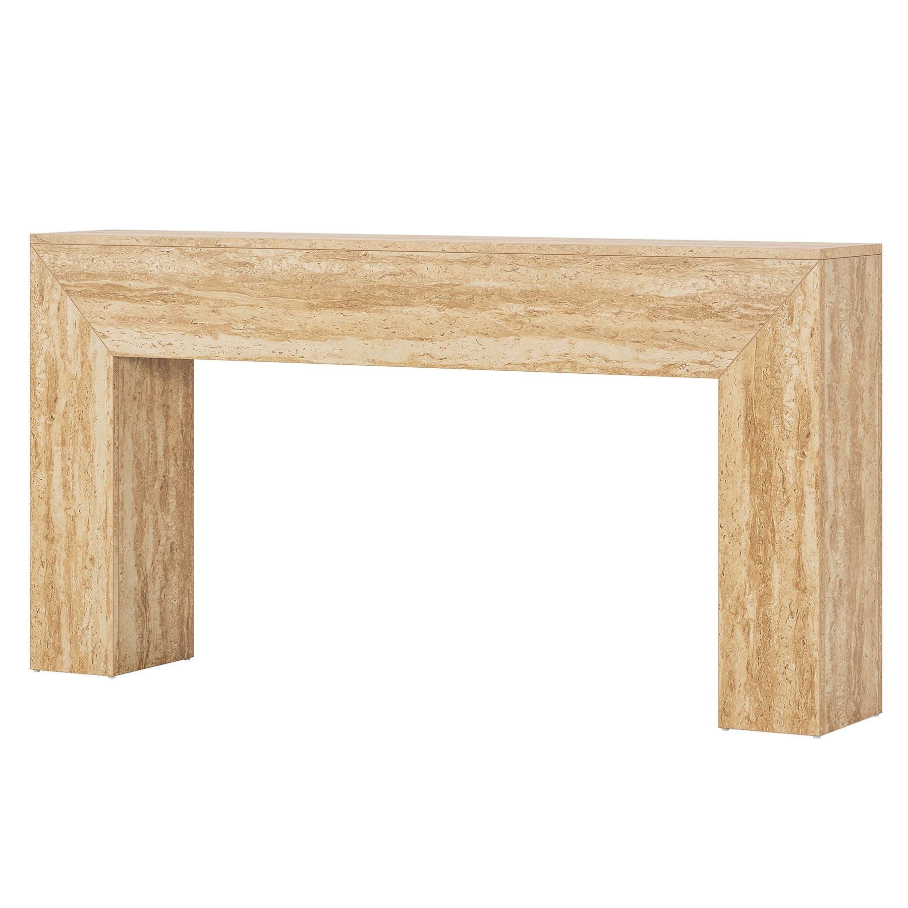 160cm Couchtisch mit Travertin-Optik – Schmale Konsole für Diele & Wohnzimmer mit Stabilem Gestell