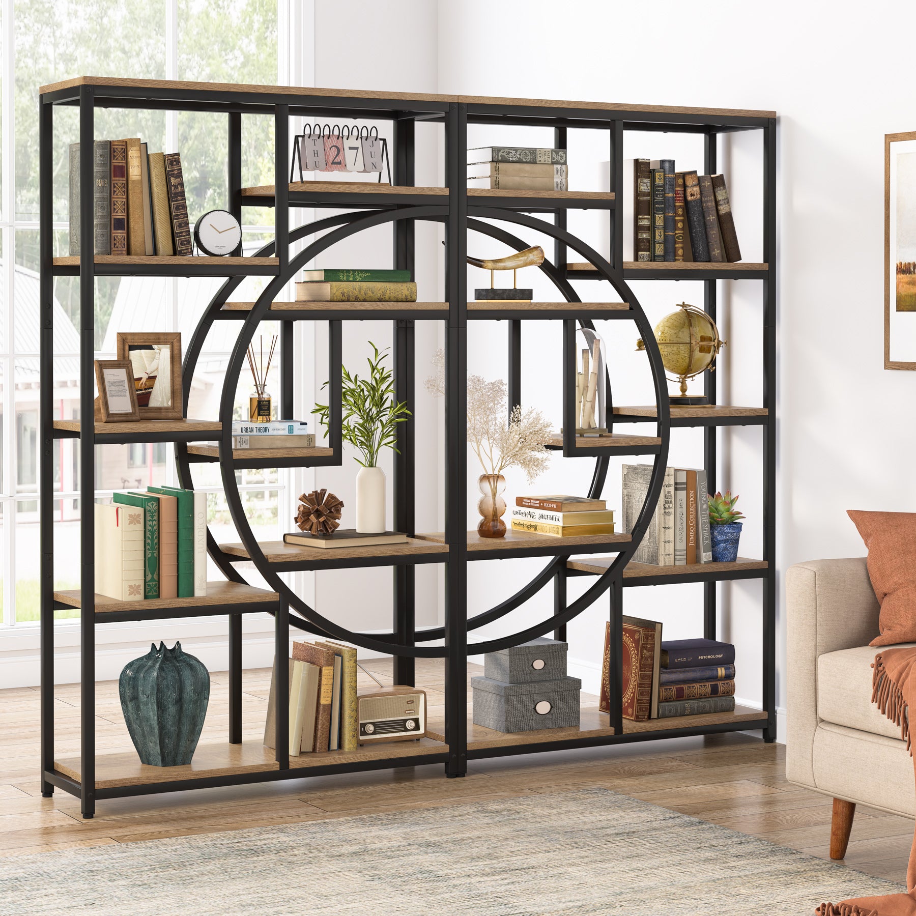 Freistehendes Bücherregal, 175 cm Etagere-Bücherregal mit 9 offenen Regalen