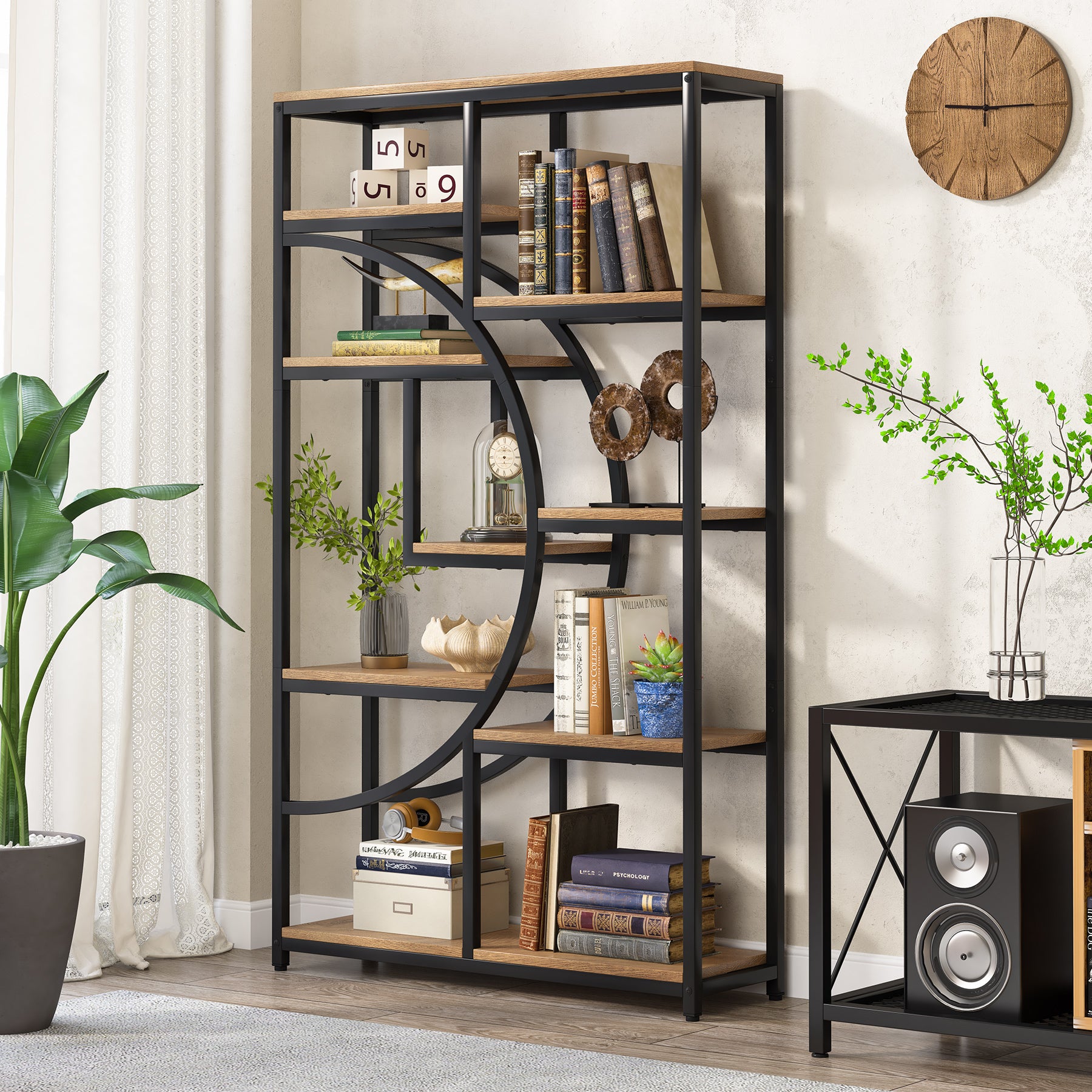 Freistehendes Bücherregal, 175 cm Etagere-Bücherregal mit 9 offenen Regalen