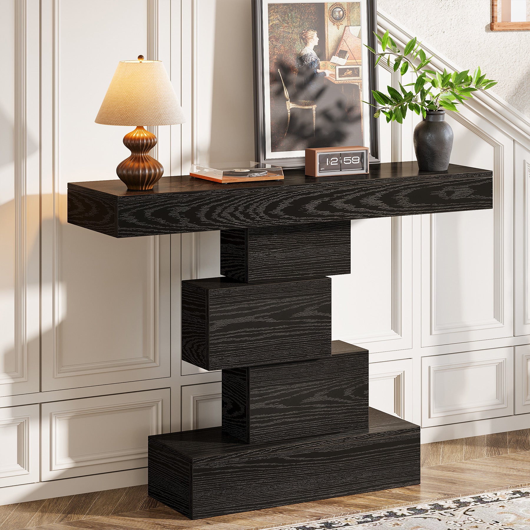 108cm Konsolentisch, Holzsofatisch, Akzenttisch mit geometrischem Sockel