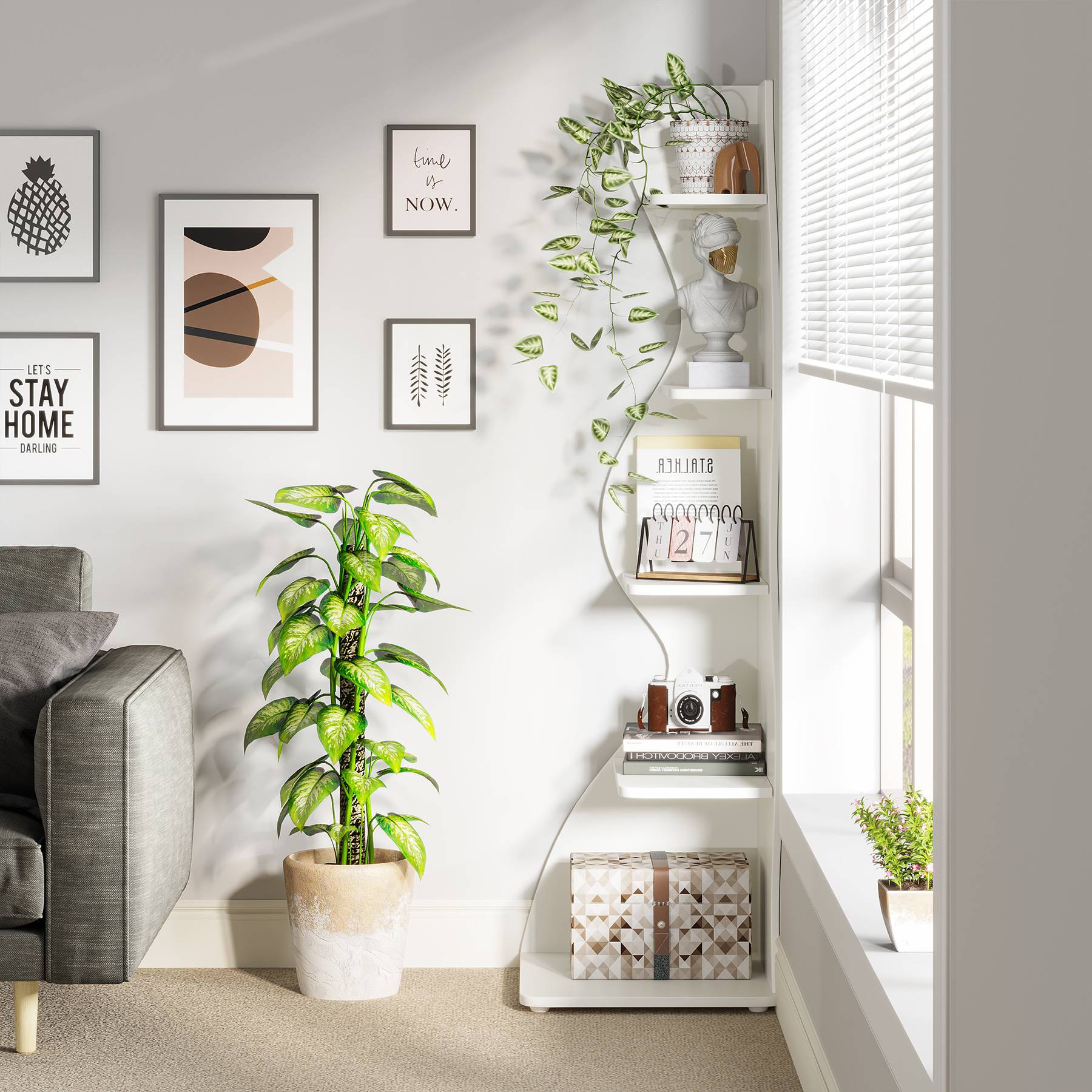 5-stöckiges Eckregal, modernes Eckbücherregal