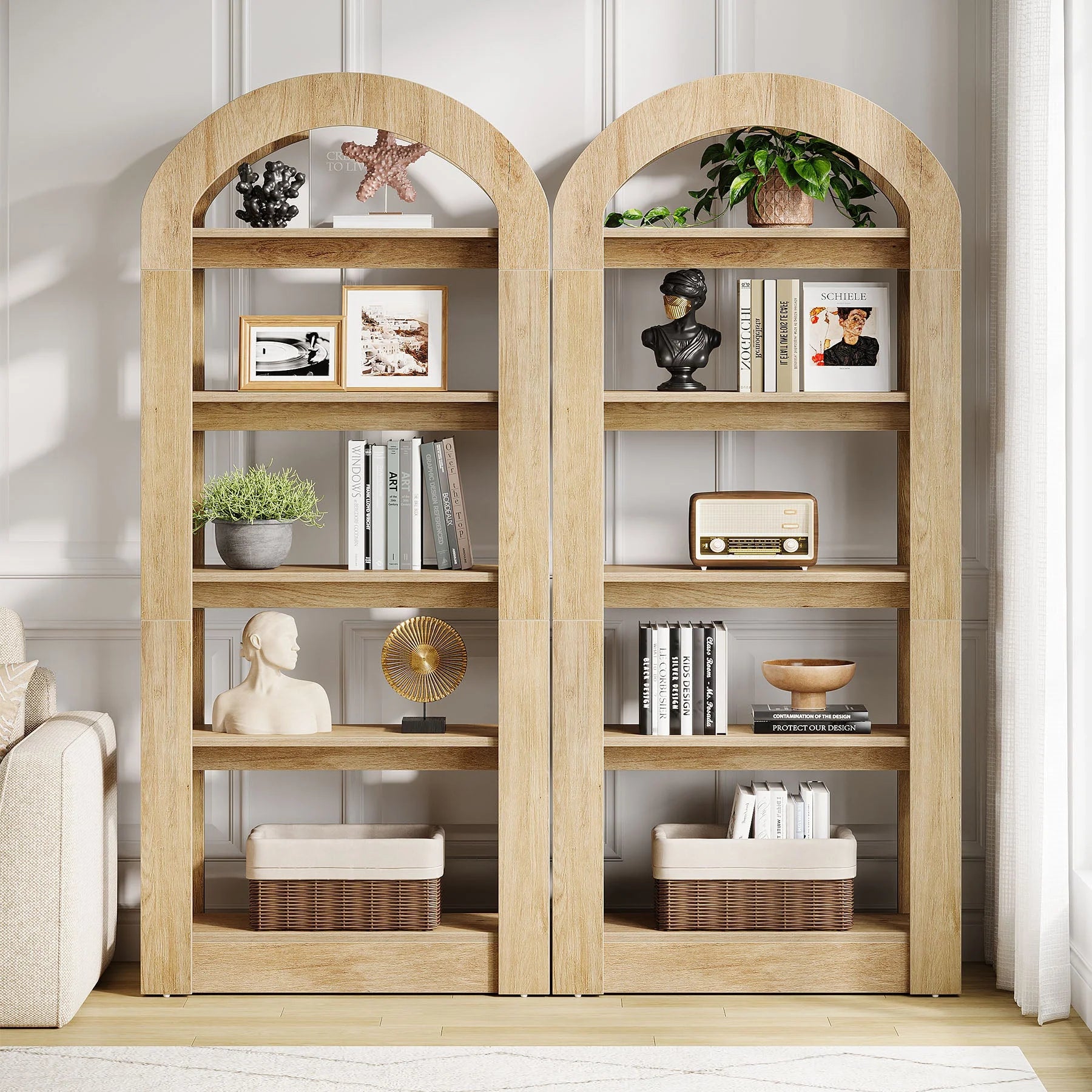 180 cm 5-stöckiges Bücherregal aus Holz mit Bogenform