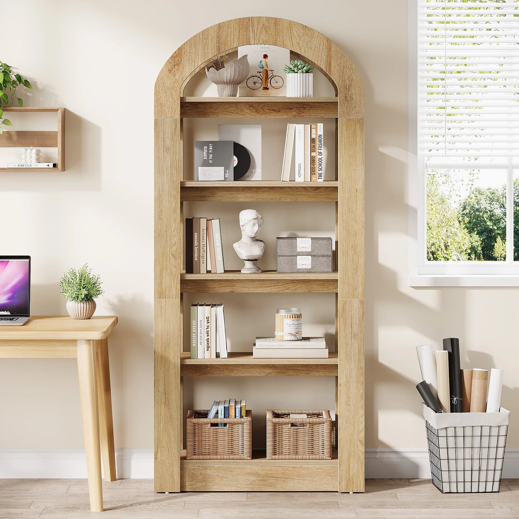 180 cm 5-stöckiges Bücherregal aus Holz mit Bogenform