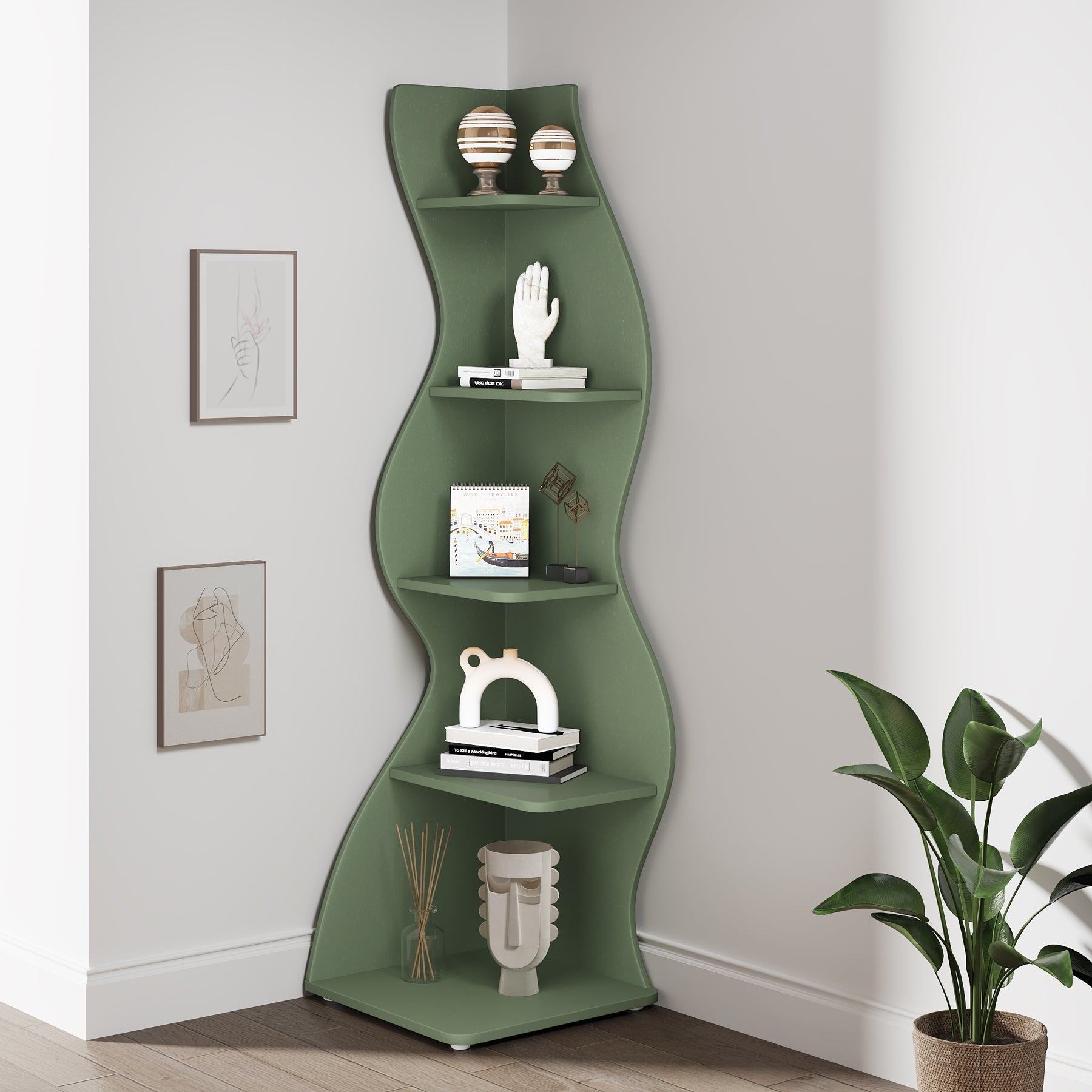 5-stöckiges Eckregal, modernes Eckbücherregal