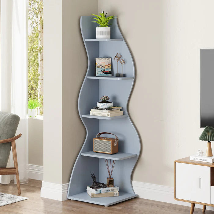 5-stöckiges Eckregal, modernes Eckbücherregal