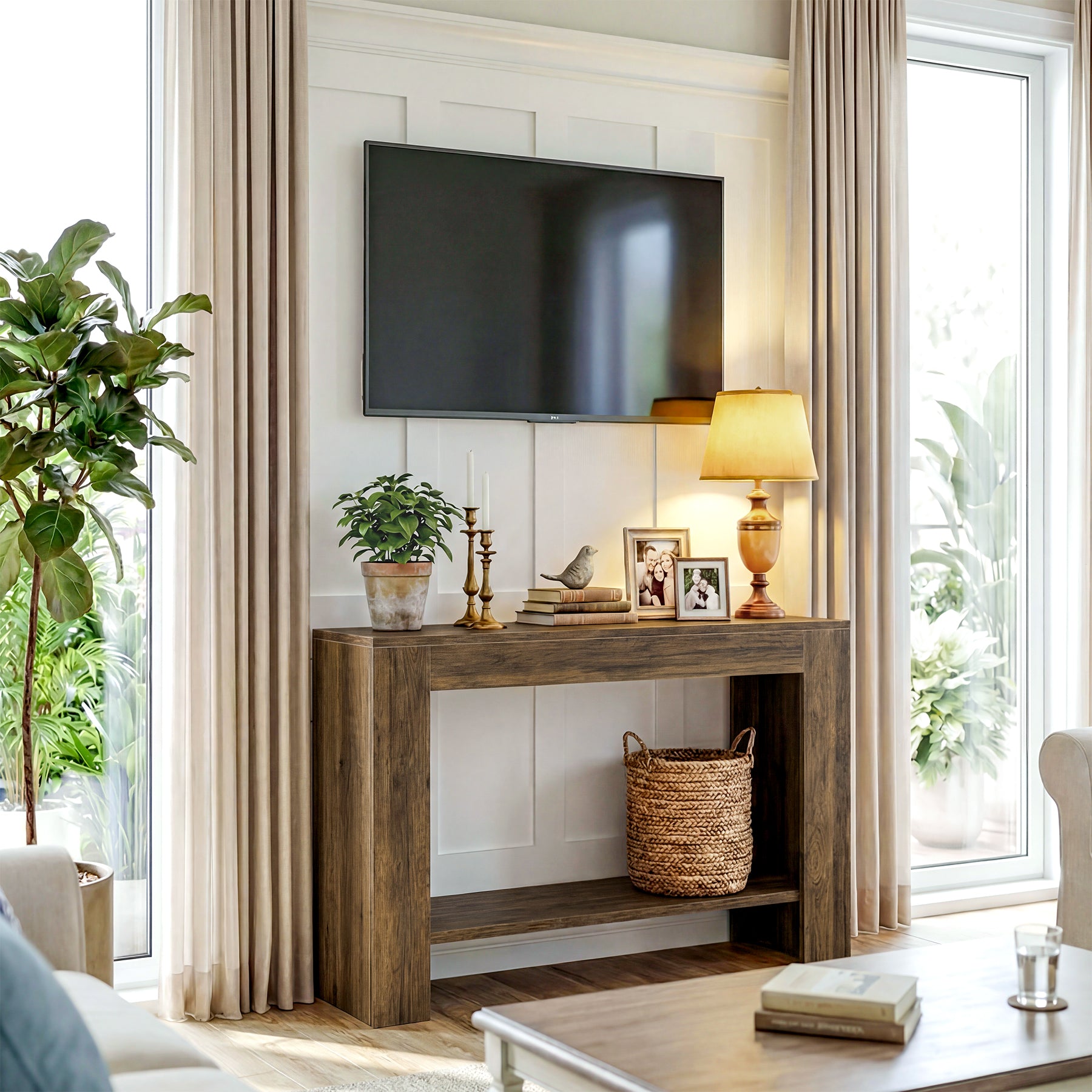 Tribesigns Schmaler Konsolentisch 105 cm, 2-stufiger Flurtisch im Landhausstil mit Ablage