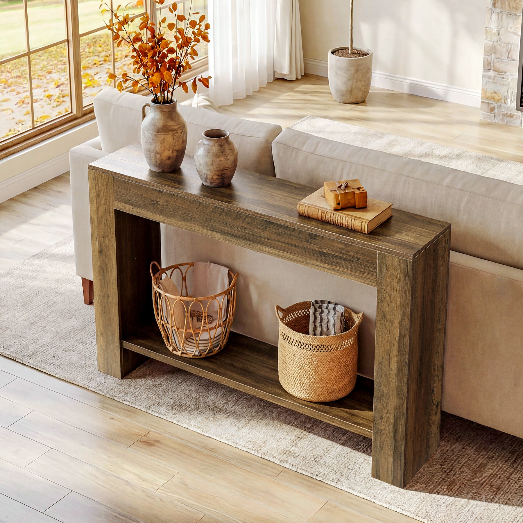 Tribesigns Schmaler Konsolentisch 105 cm, 2-stufiger Flurtisch im Landhausstil mit Ablage