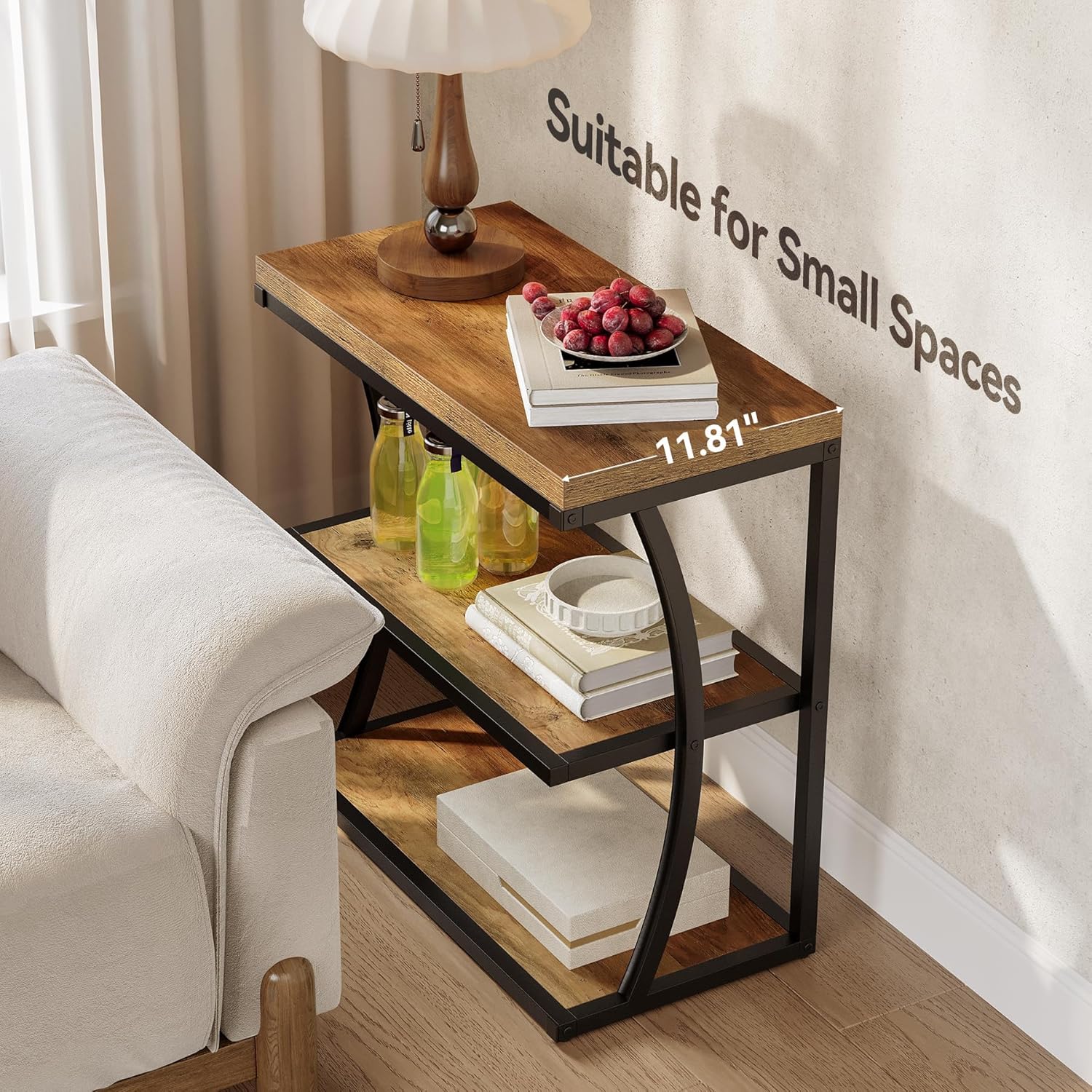 50 cm Landhaus-Beistelltisch schmal - Metallgestell mit Holzplatte,