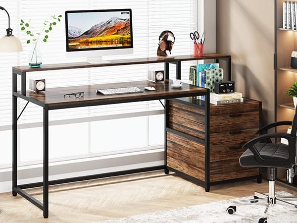 Ergonomischer Bürotisch - Tribesigns Schreibtisch mit Schubladen und Monitorständer
